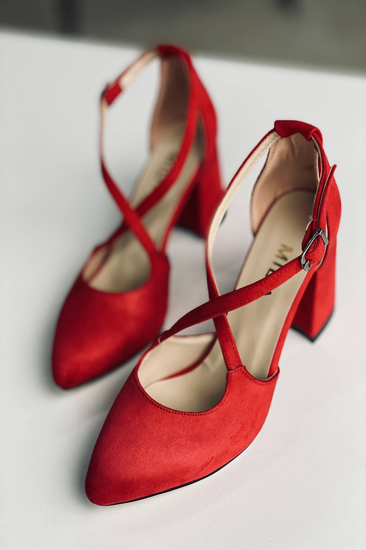 Mida Shoes Y113 Kırmızı Süet Topuklu Ayakkabı
