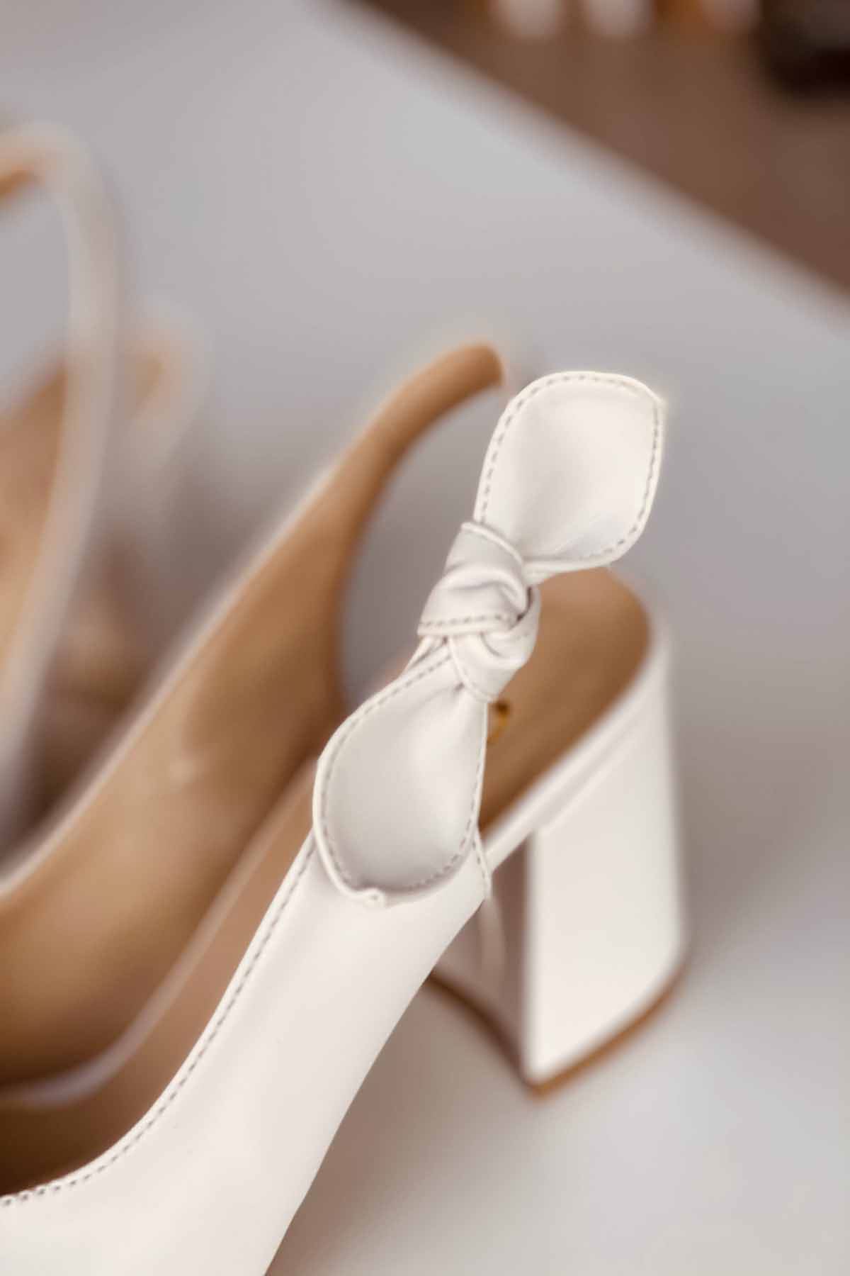 Mida Shoes Y109 Beyaz Deri Topuklu Ayakkabı