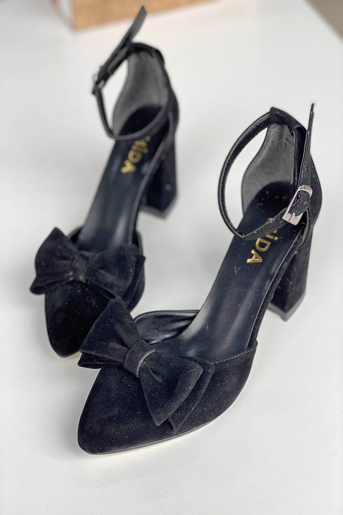 Mida Shoes Y107 Siyah Süet Topuklu Ayakkabı