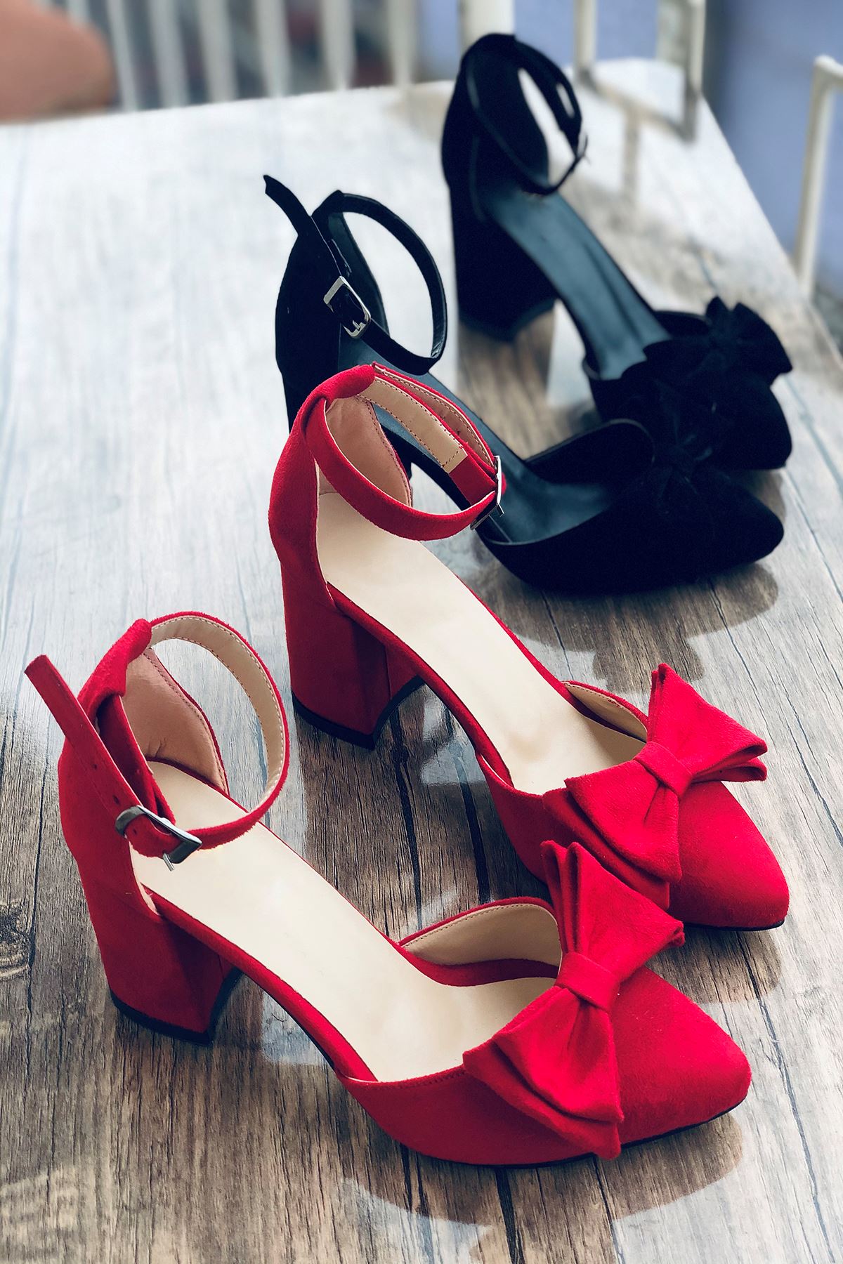 Mida Shoes Y107 Kırmızı Süet Topuklu Ayakkabı