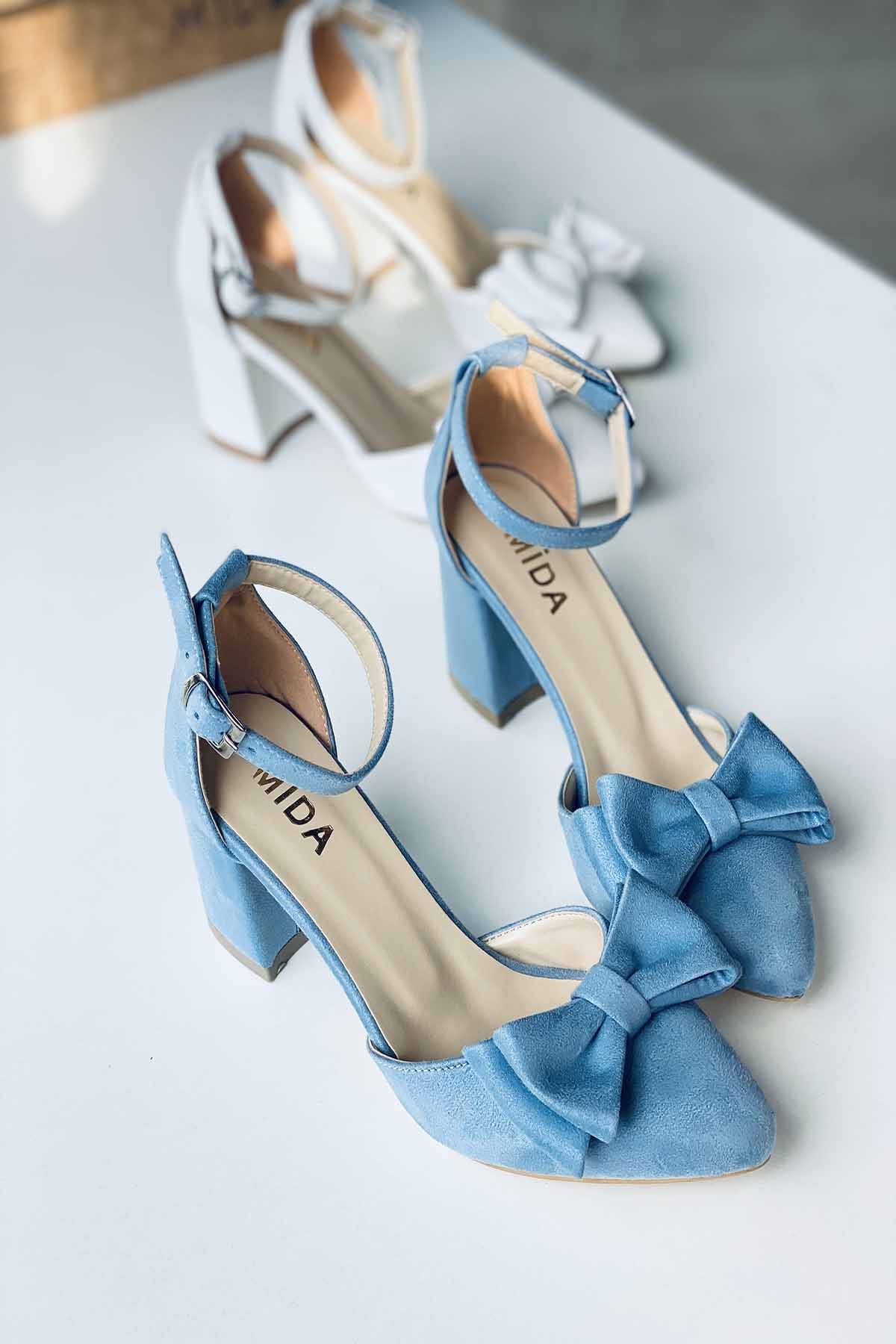 Mida Shoes Y107 Bebe Mavi Süet Topuklu Ayakkabı
