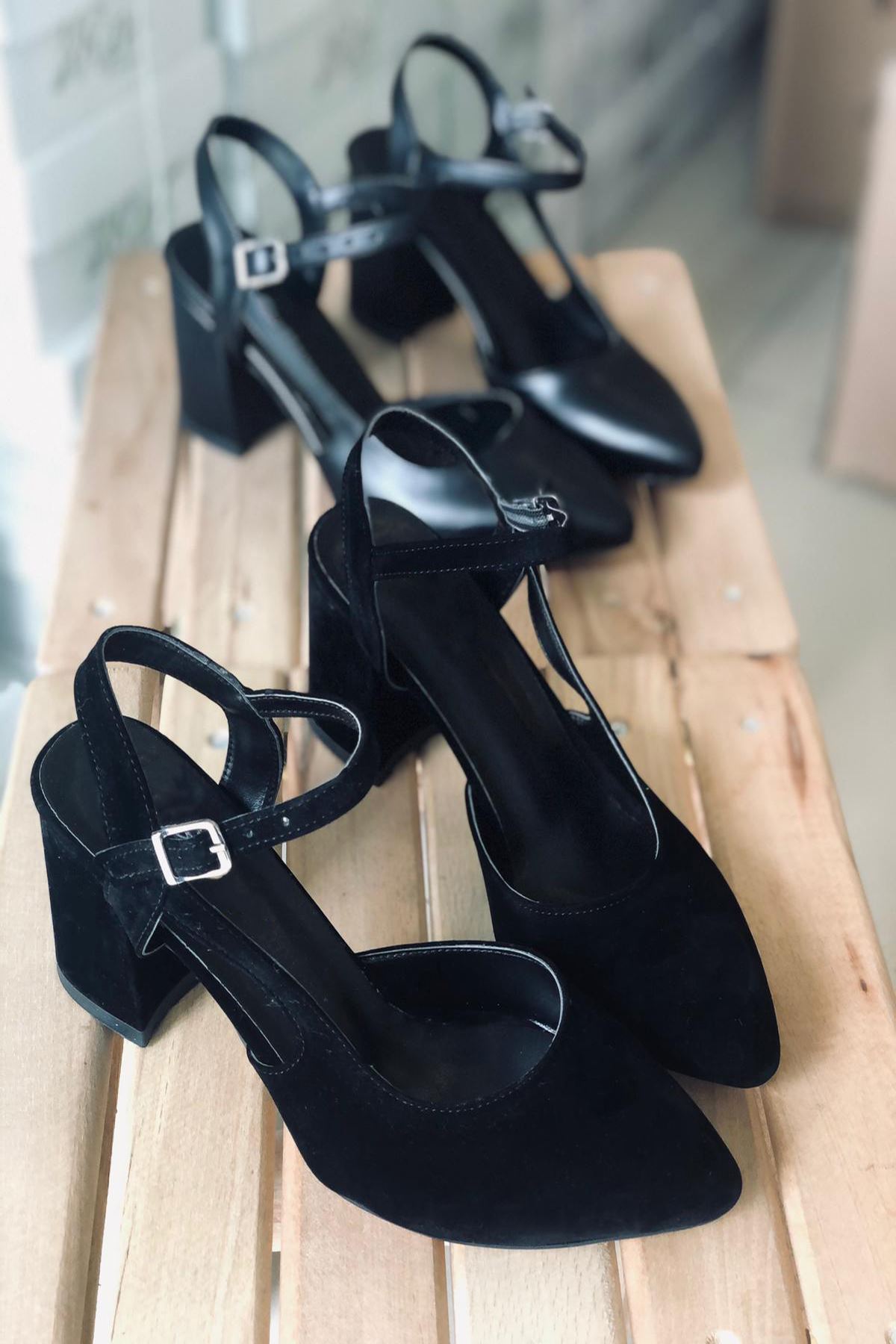 Mida Shoes Y104 Siyah Süet Topuklu Ayakkabı