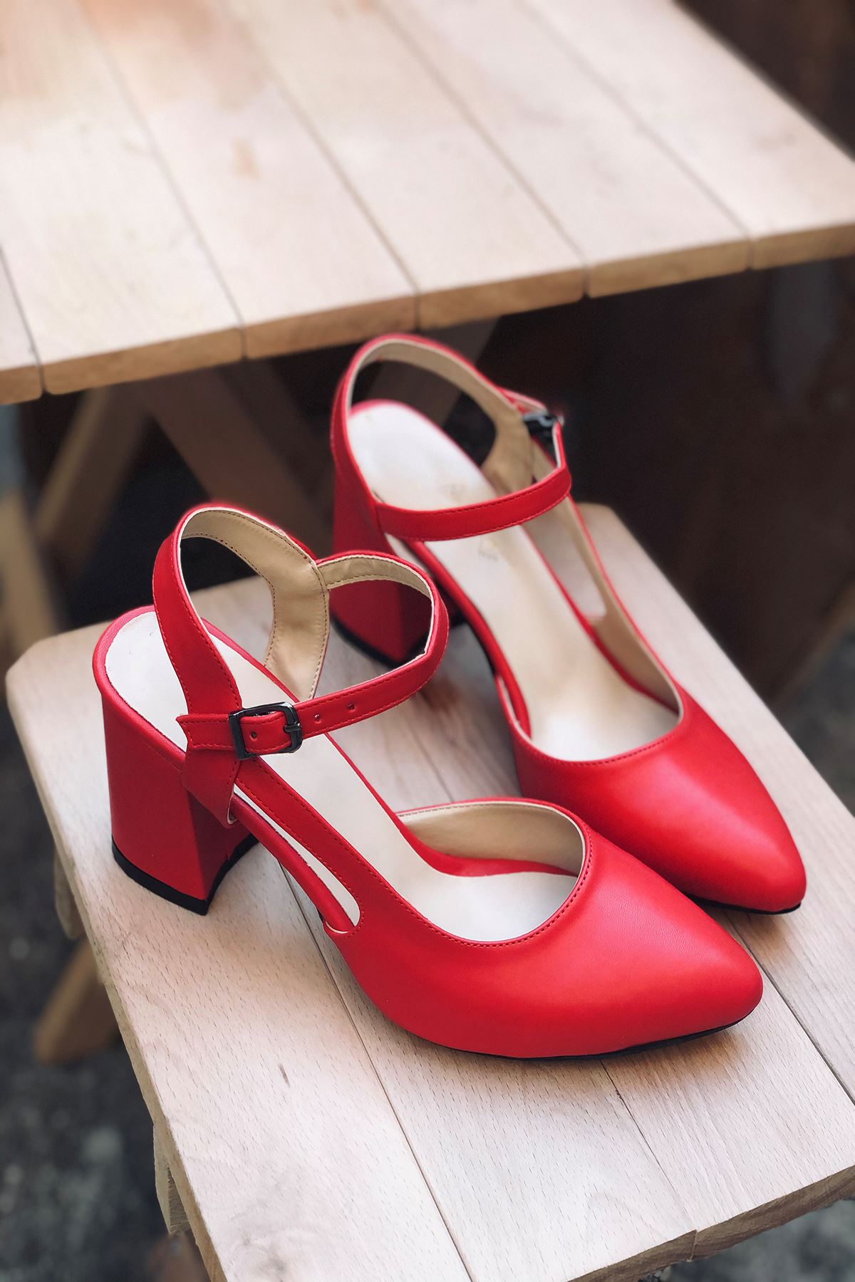 Mida Shoes Y104 Kırmızı Deri Topuklu Ayakkabı