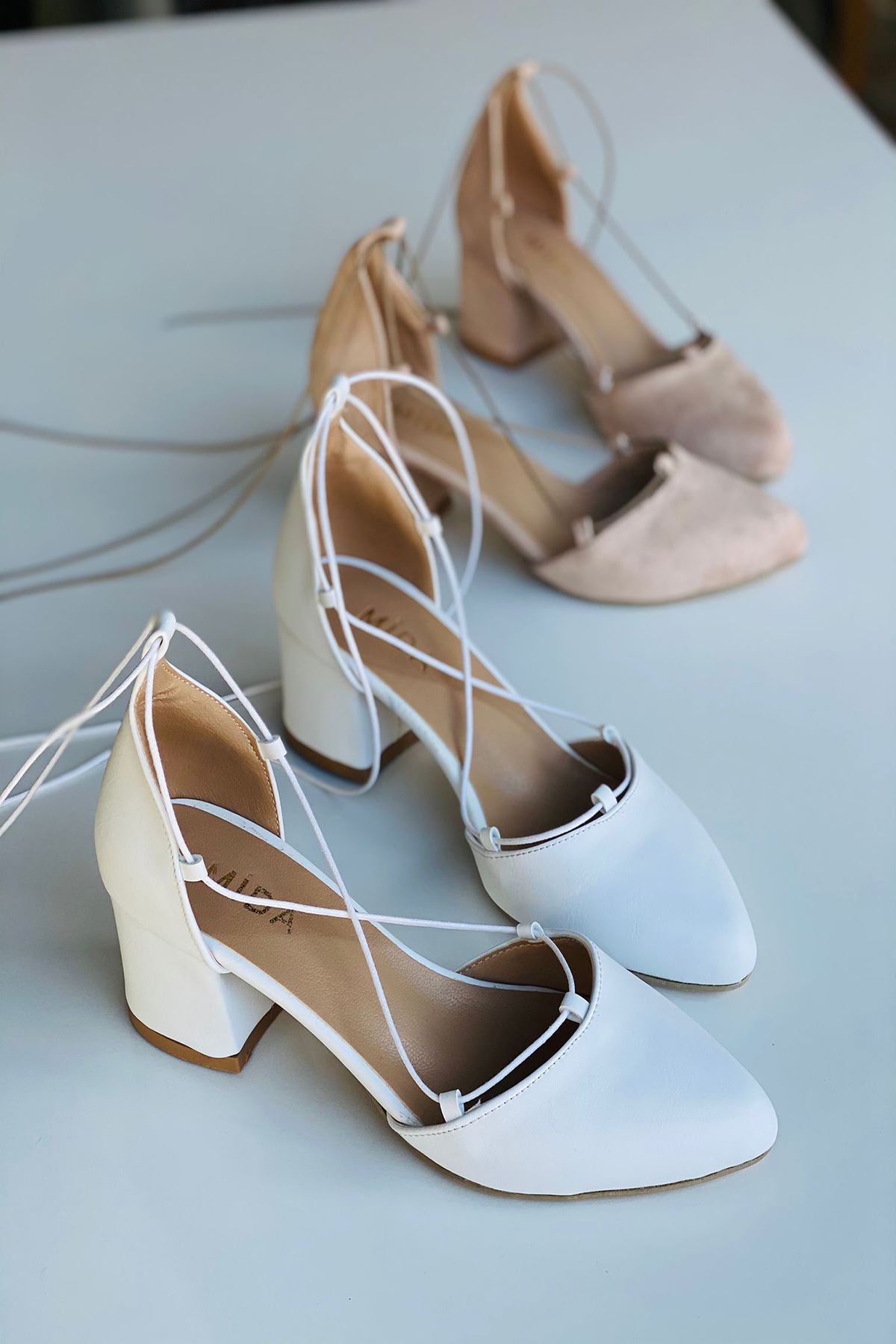 Mida Shoes Y103 Beyaz Deri Topuklu Ayakkabı