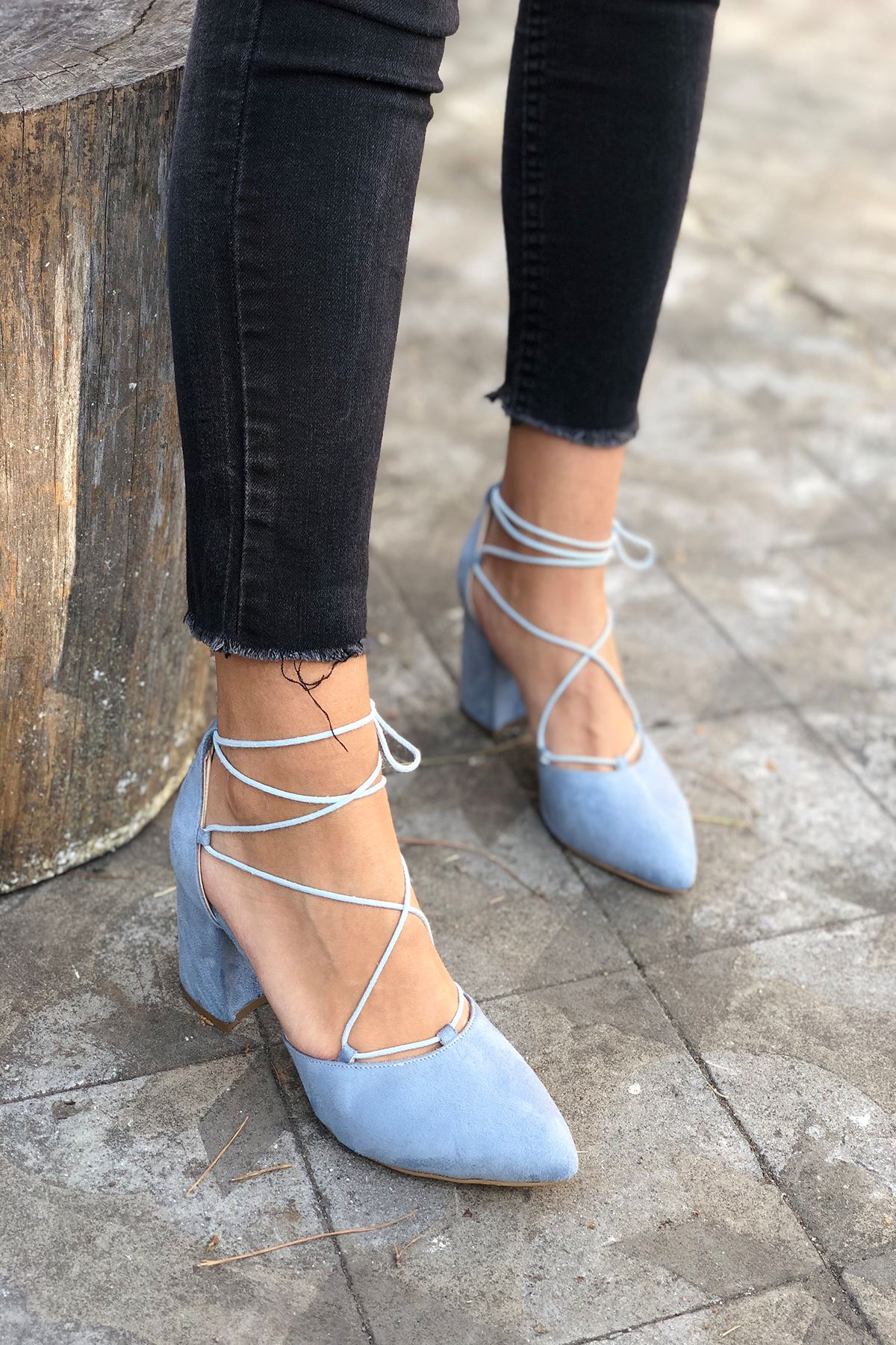 Mida Shoes Y103 Bebe Mavi Süet Topuklu Ayakkabı