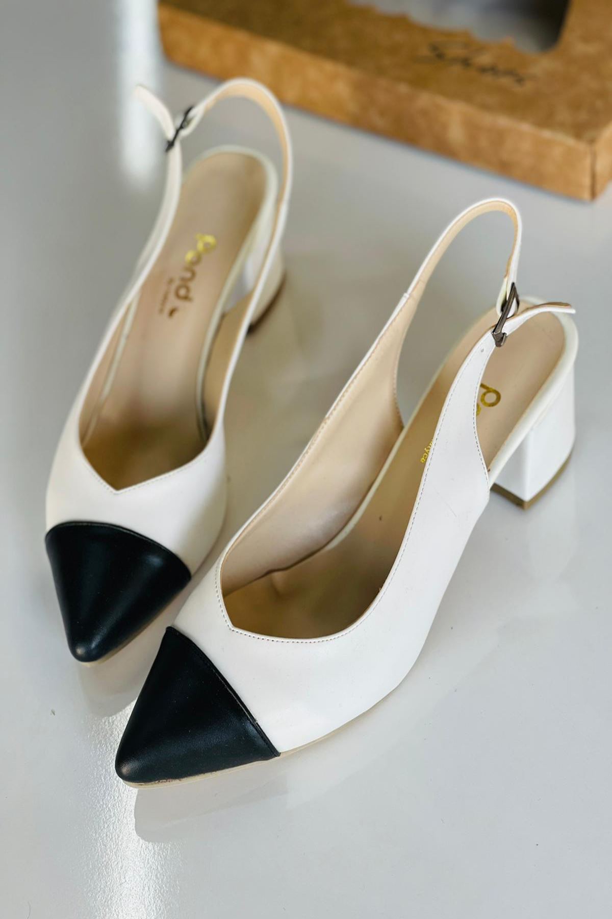 Mida Shoes YPND101 Beyaz Deri Topuklu Ayakkabı