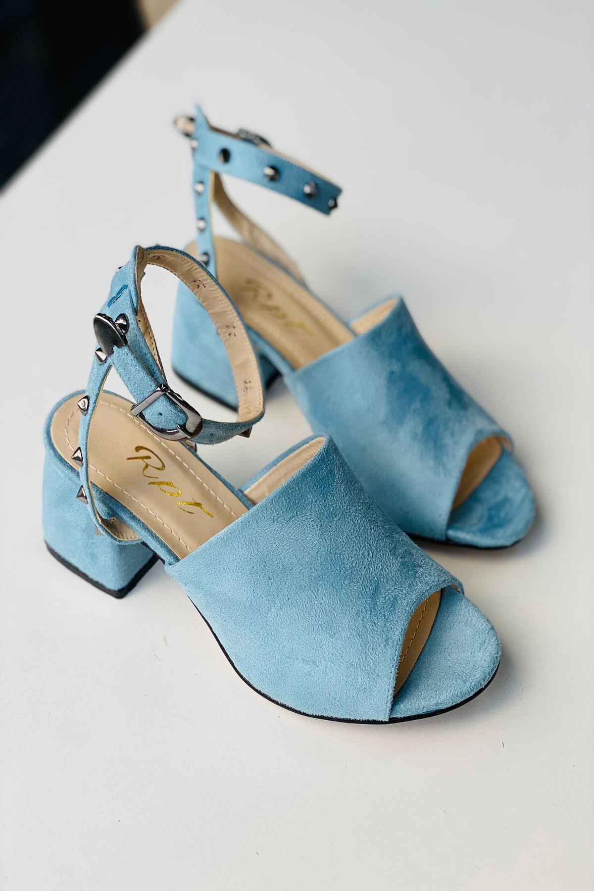 Mida Shoes YAZUR Mavi Süet Topuklu Ayakkabı