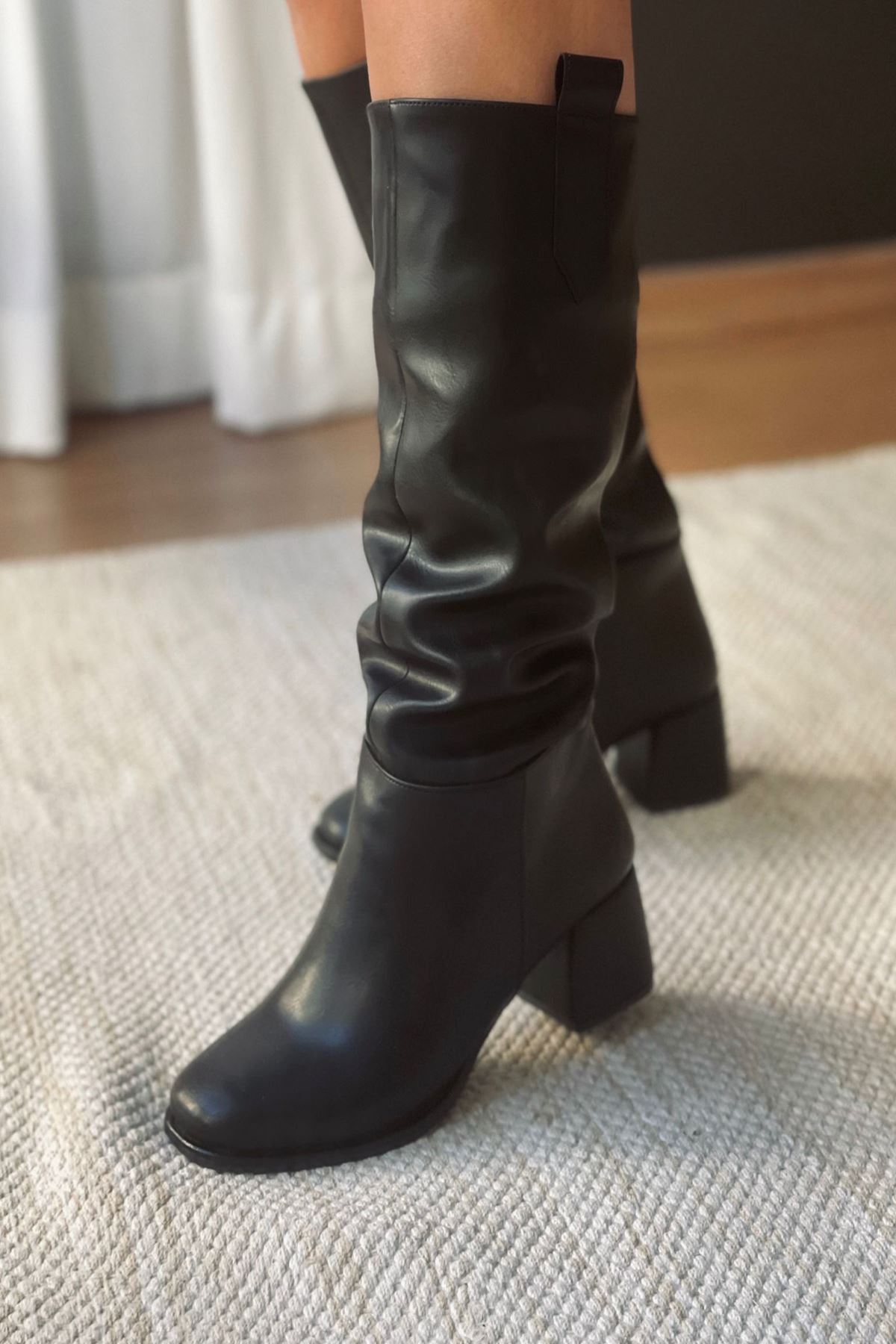 Mida Shoes 002 Siyah Deri Kadın Çizme