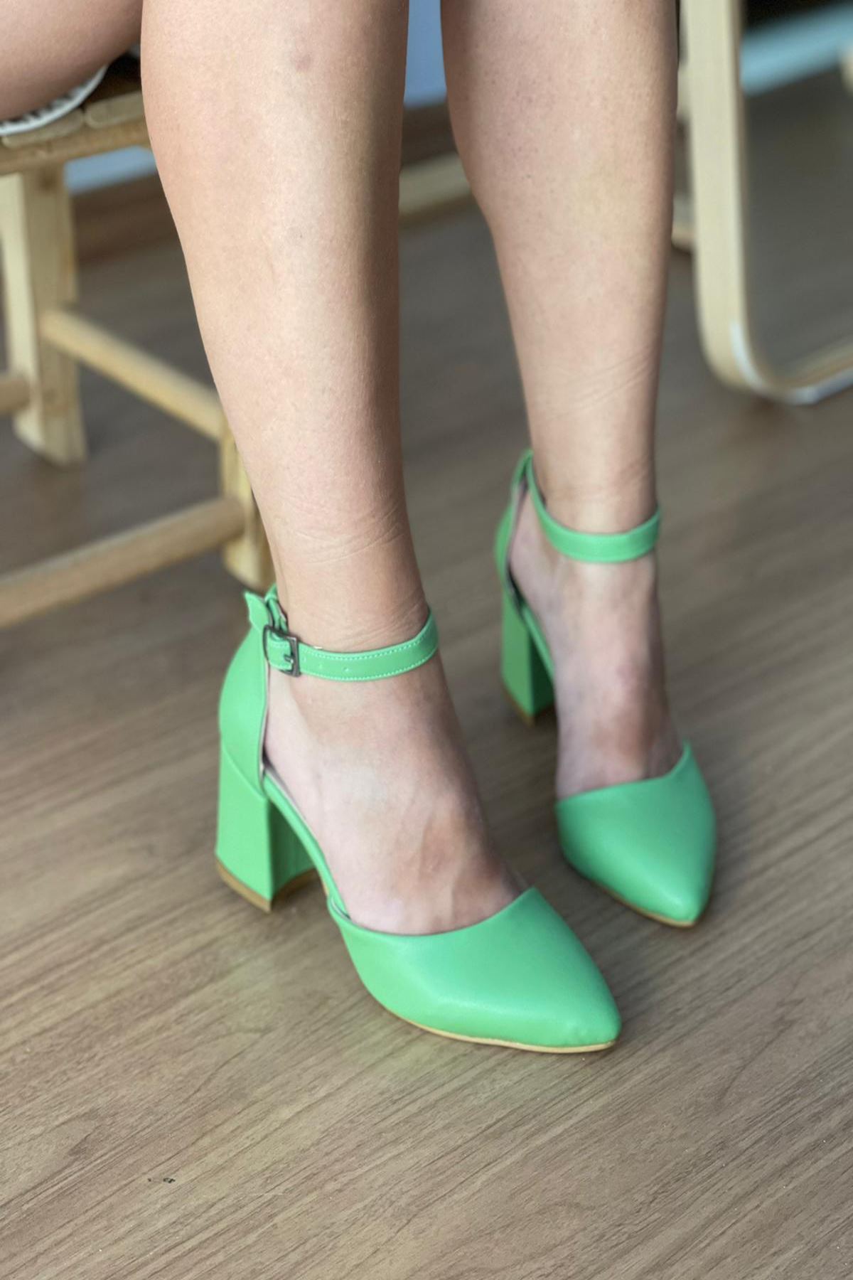 Mida Shoes Y102 Yeşil Deri Topuklu Ayakkabı