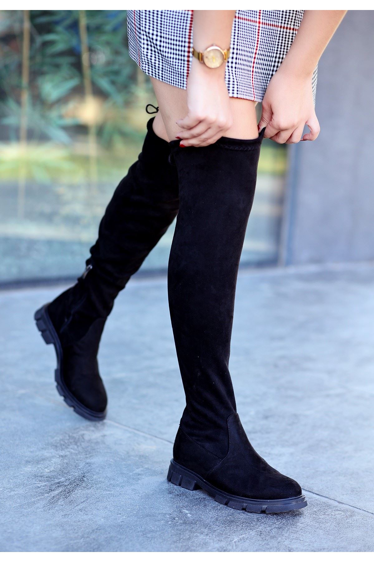 Mida Shoes İyan Siyah Süet Çorap Kadın Çizme
