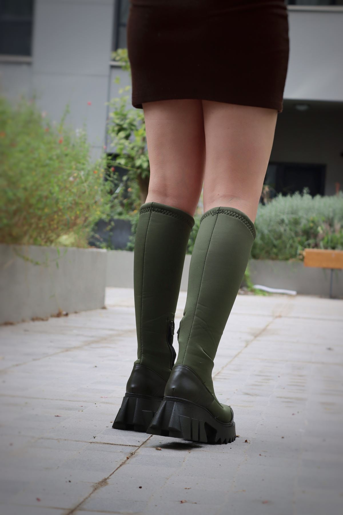 Mida Shoes Selina Haki Yeşil Streç Kadın Çizme