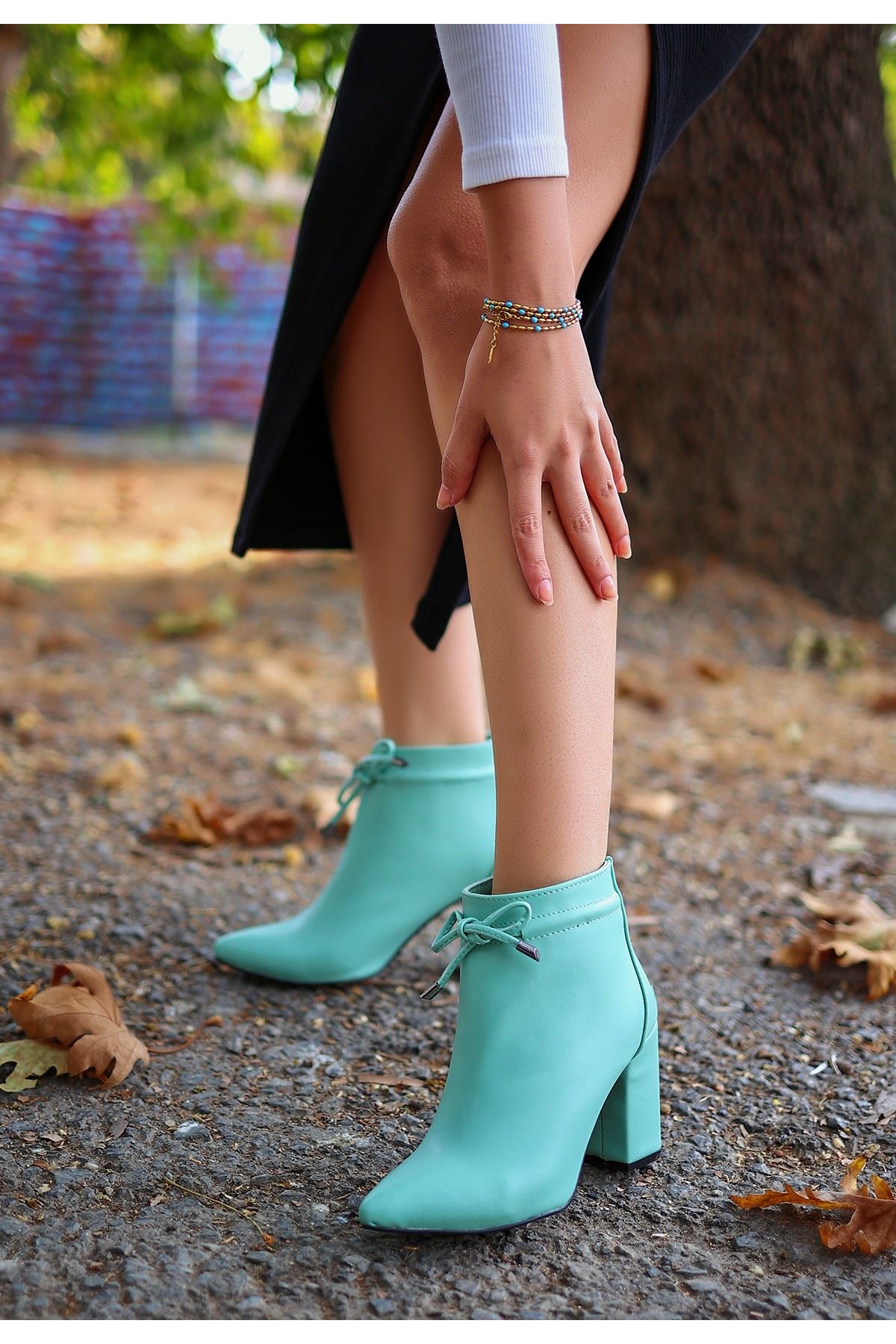 Mida Shoes Krist Mint Yeşili Deri Topuklu Kadın Bot