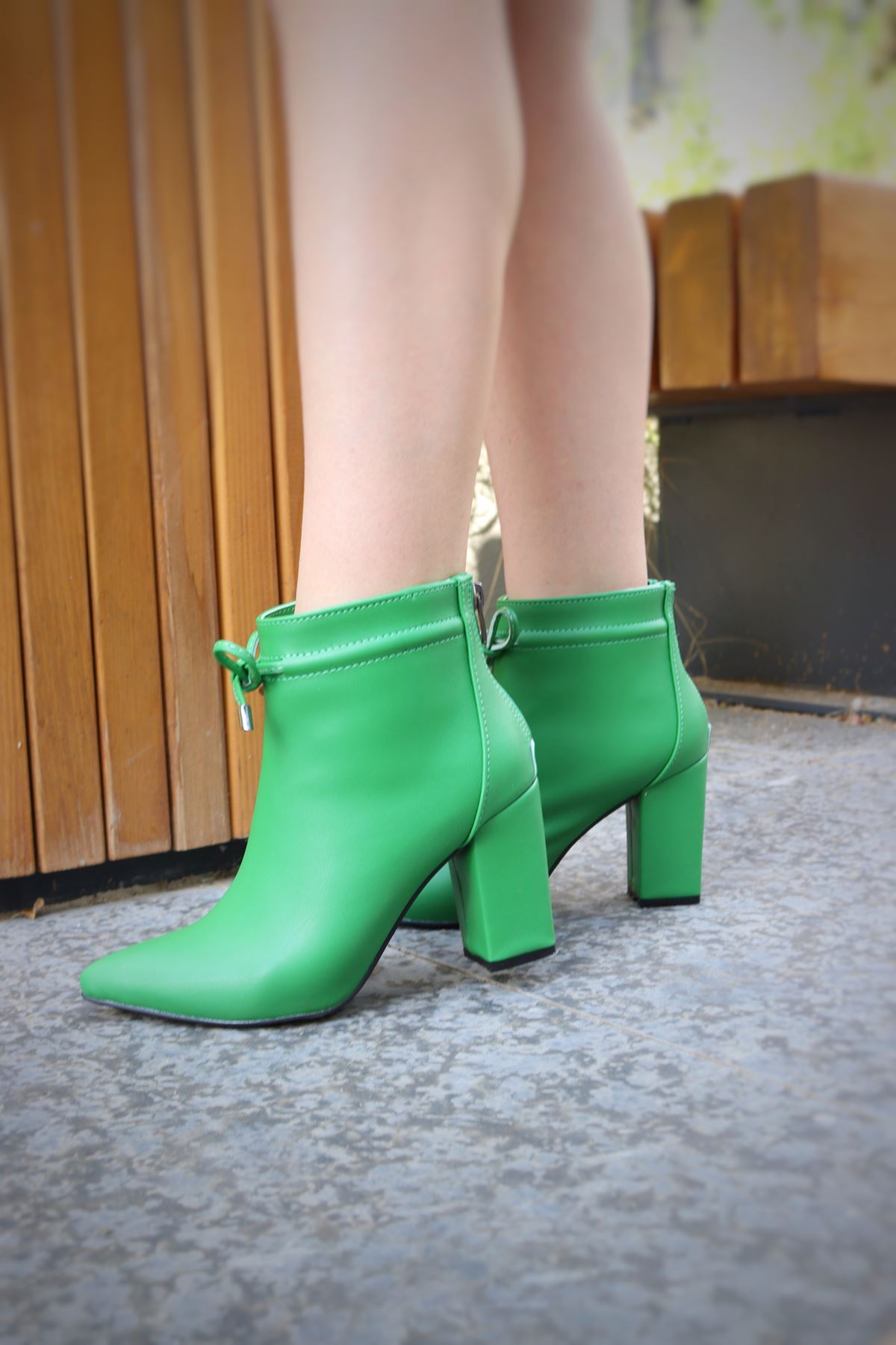 Mida Shoes Krist Yeşil Deri Topuklu Kadın Bot