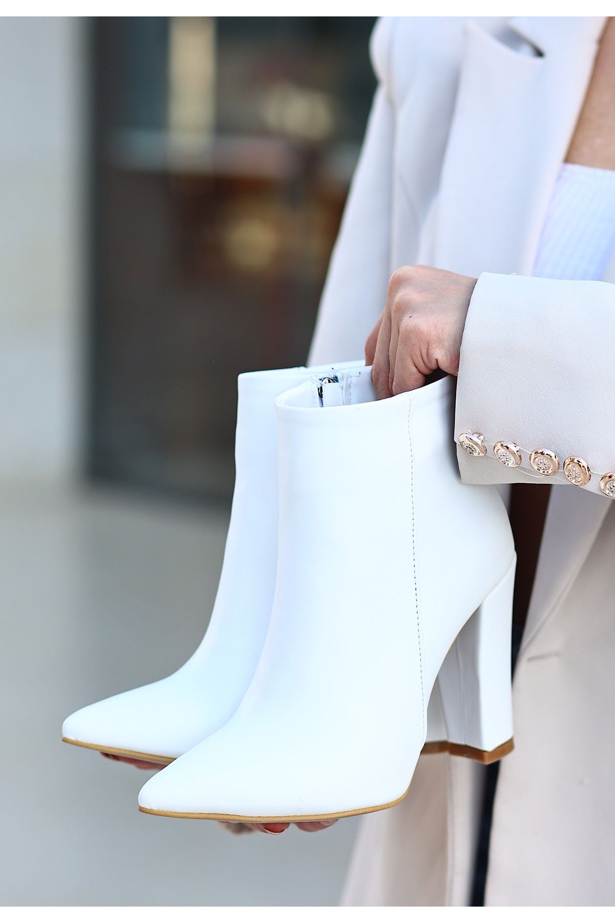 Mida Shoes Loora Beyaz Deri Topuklu Kadın Bot