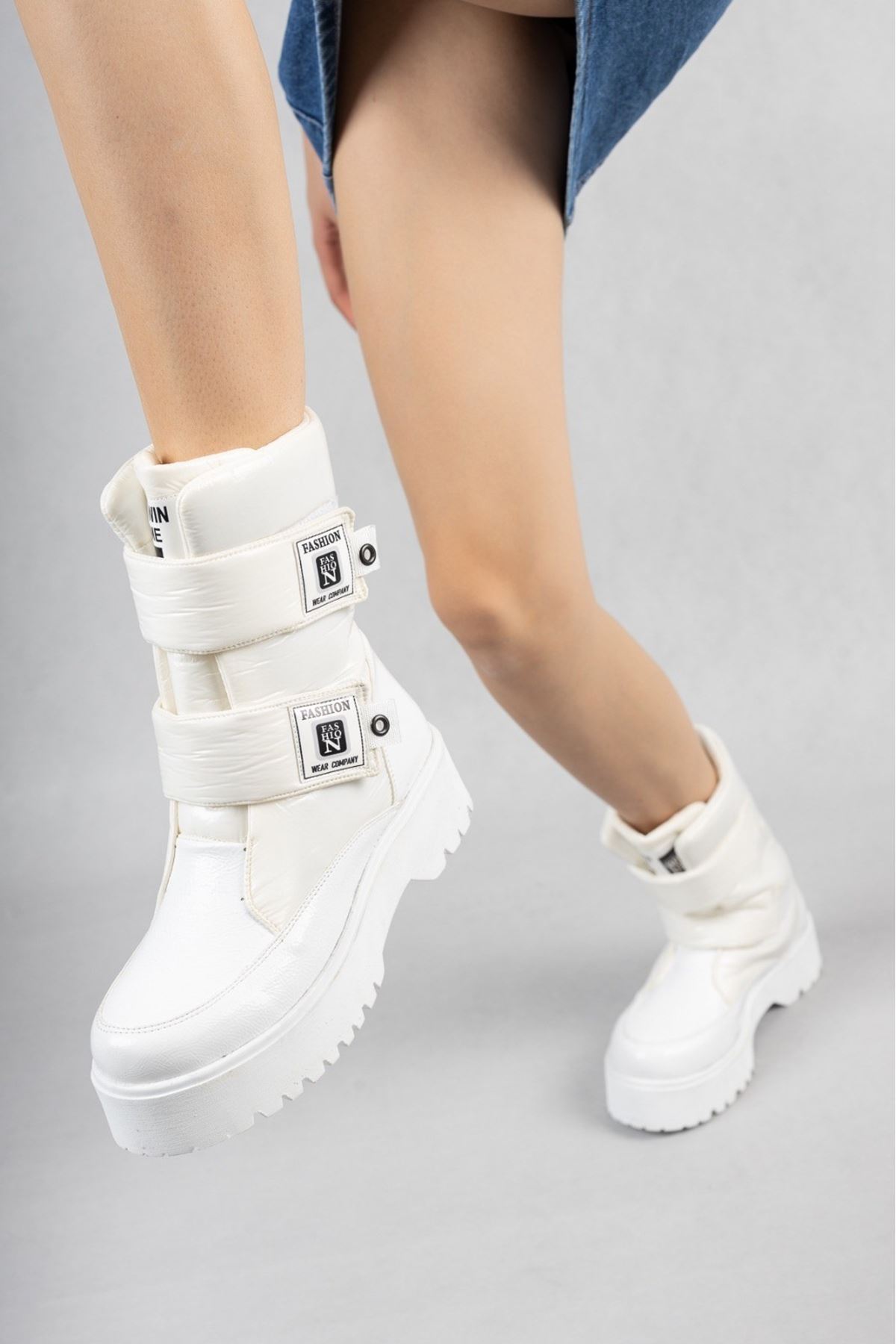 Mida Shoes Miah Beyaz Rugan Kadın Kar Bot