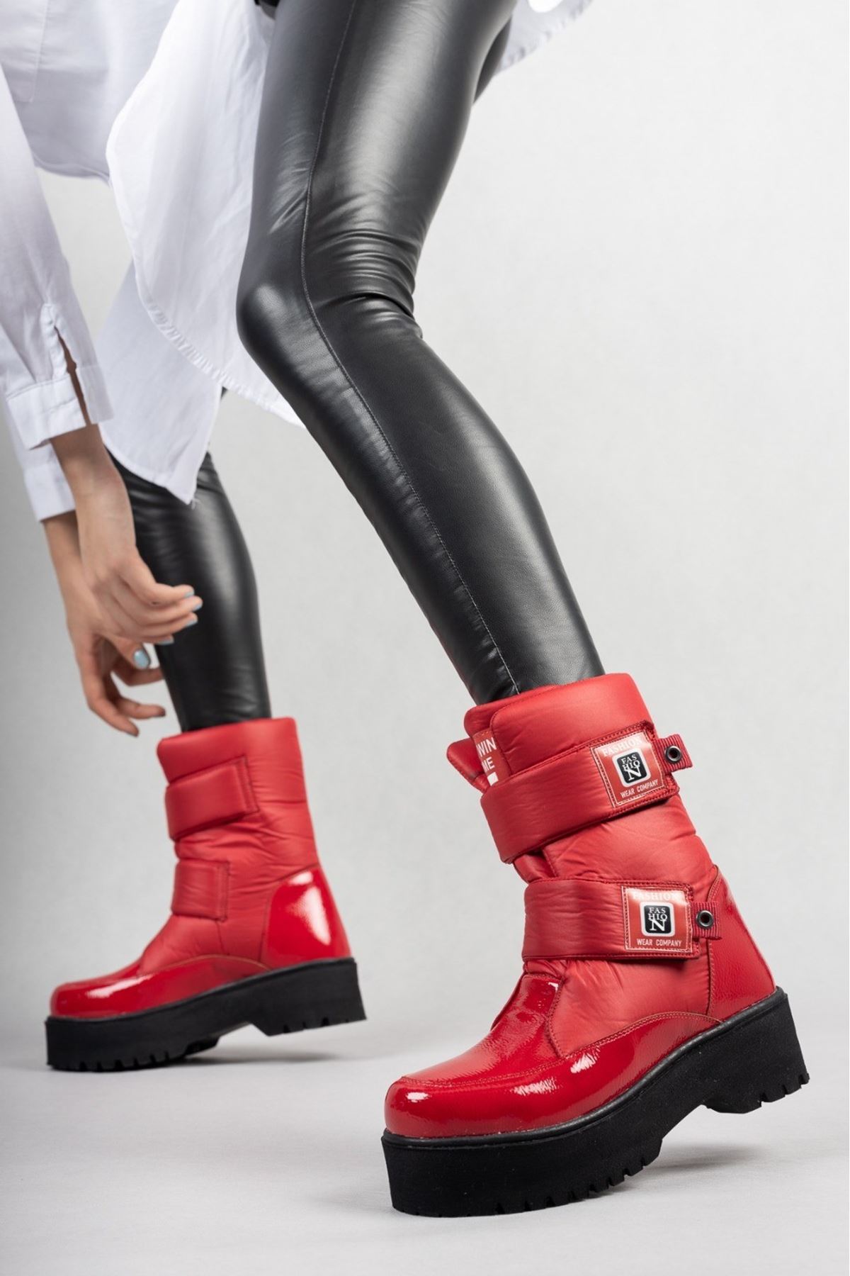 Mida Shoes Miah Kırmızı Rugan Kadın Kar Bot