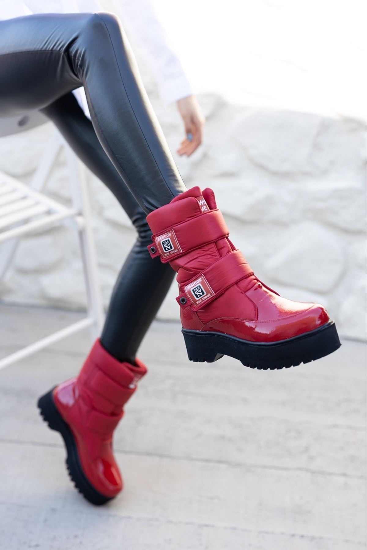 Mida Shoes Miah Kırmızı Rugan Kadın Kar Bot