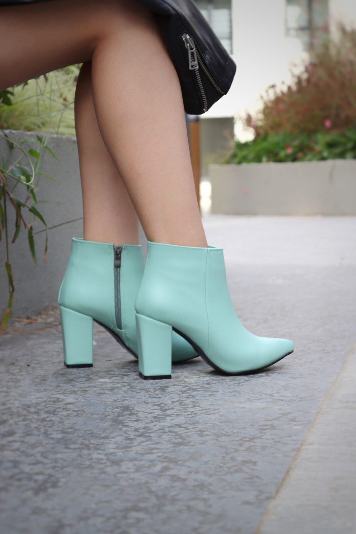 Mida Shoes Tion Mint Yeşili Deri Kadın Topuklu Bot