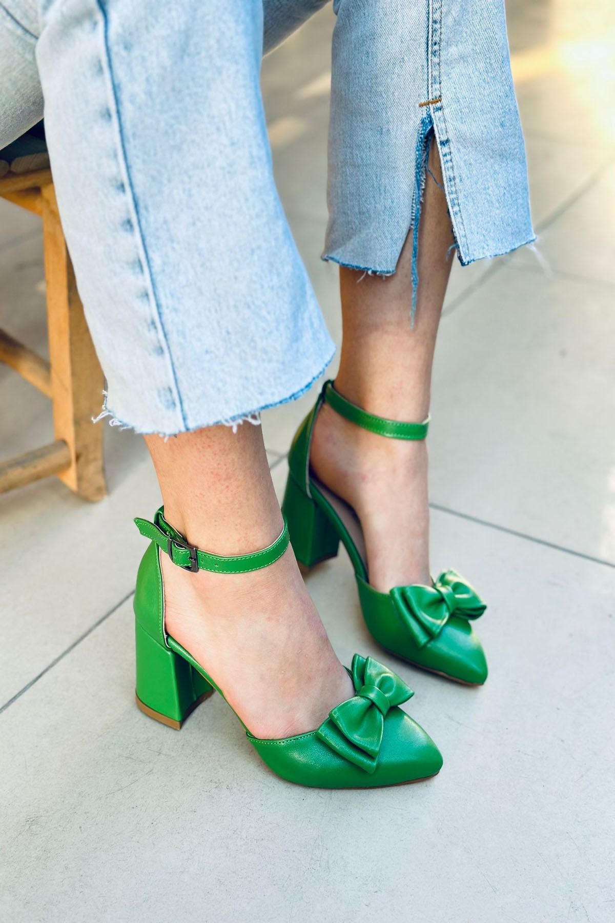 Mida Shoes Y107 Yeşili Deri Topuklu Ayakkabı