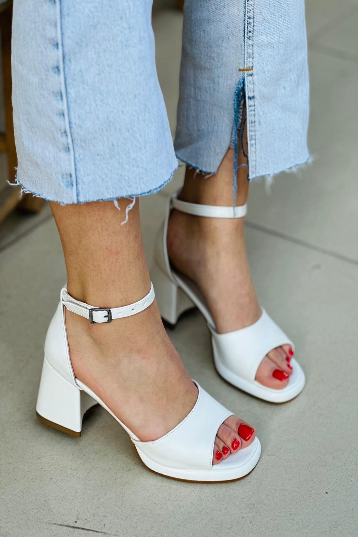 Mida Shoes Y170 Beyaz Deri Kadın Topuklu Ayakkabı