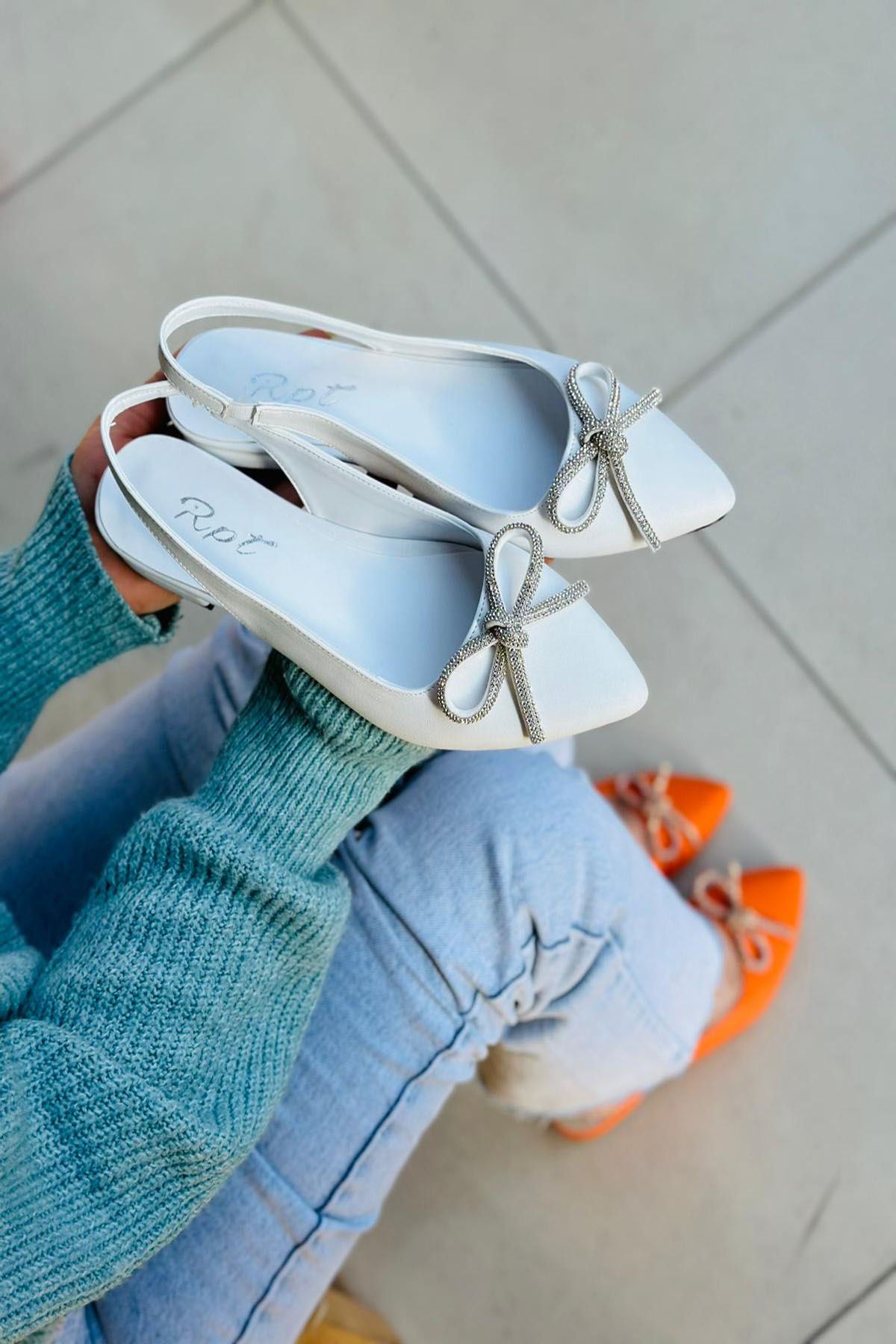 Mida Shoes YLİSA Beyaz Deri Topuklu Kadın Babet