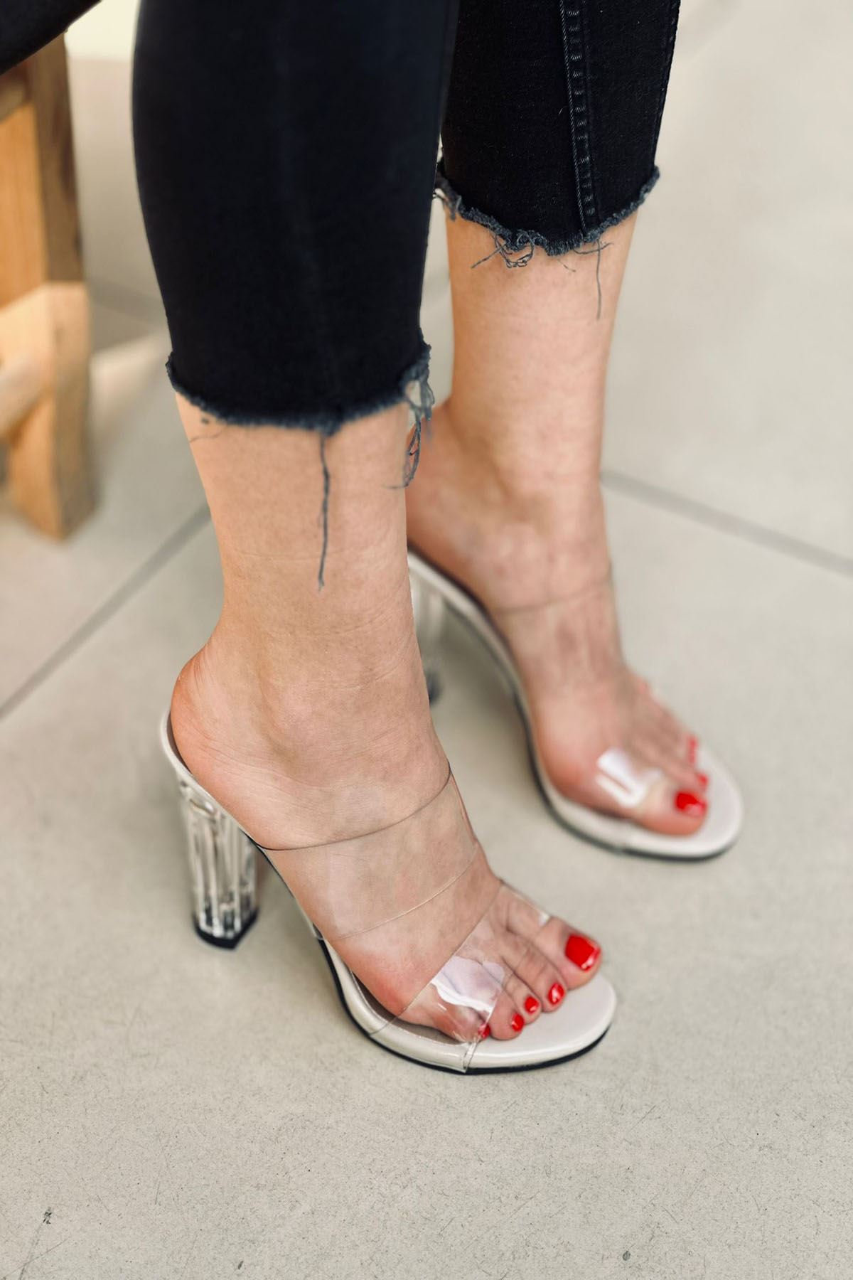 Mida Shoes YSFFTRK Çift Bantlı Kadın Topuklu Ayakkabı