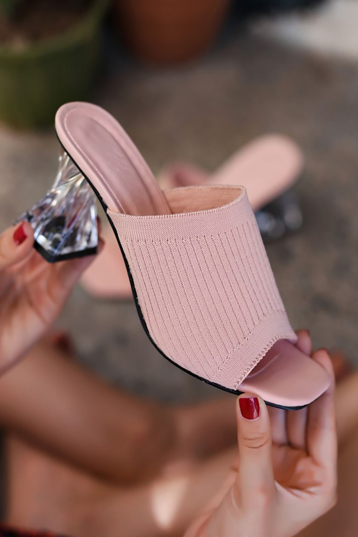 Mida Shoes ERBEvra Pudra Triko Kadın Topuklu Terlik