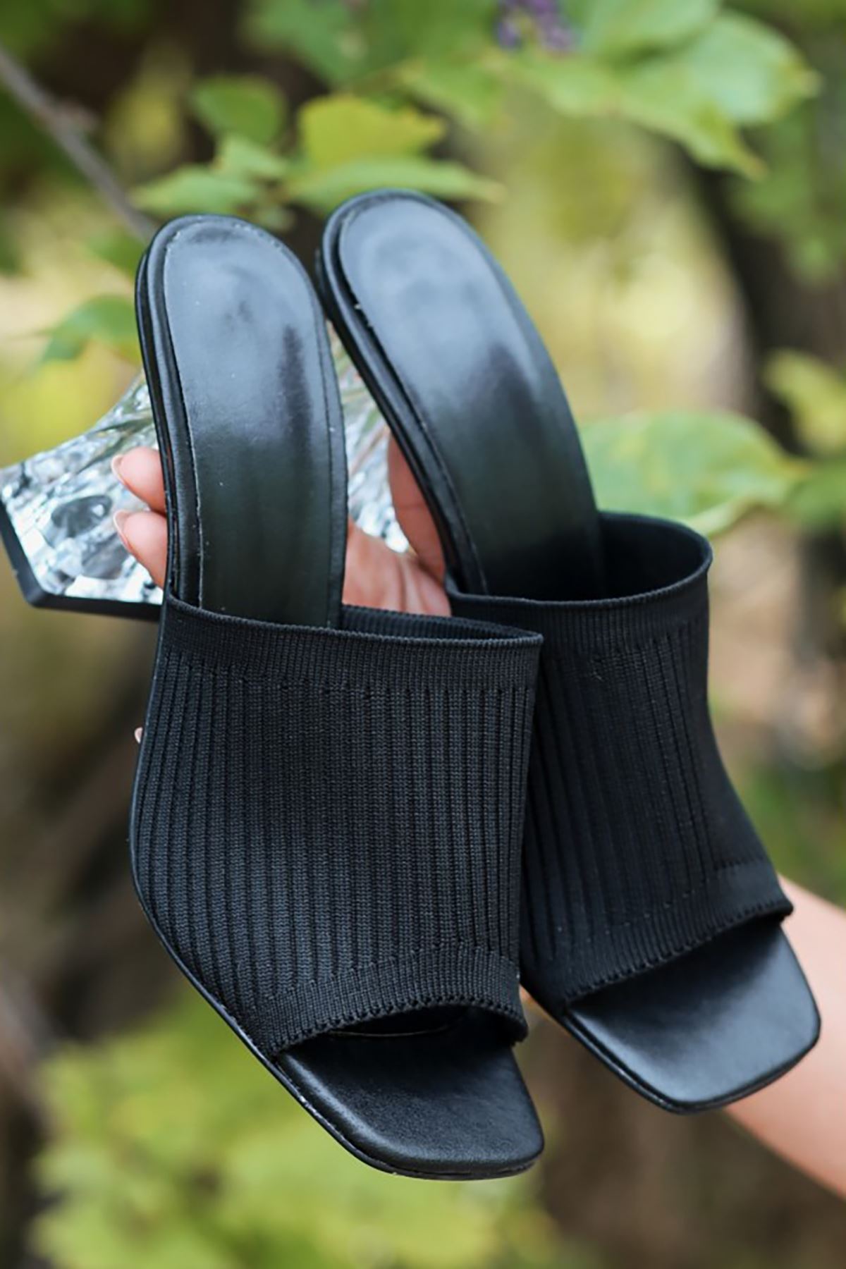 Mida Shoes ERBEvra Siyah Triko Kadın Topuklu Terlik