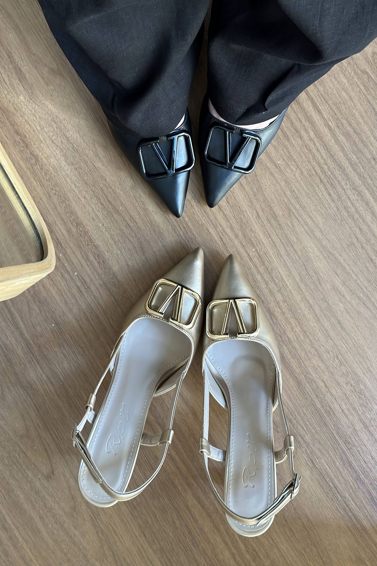 Mida Shoes Y3033 Gold Deri Tokalı Kadın Topuklu Ayakkabı