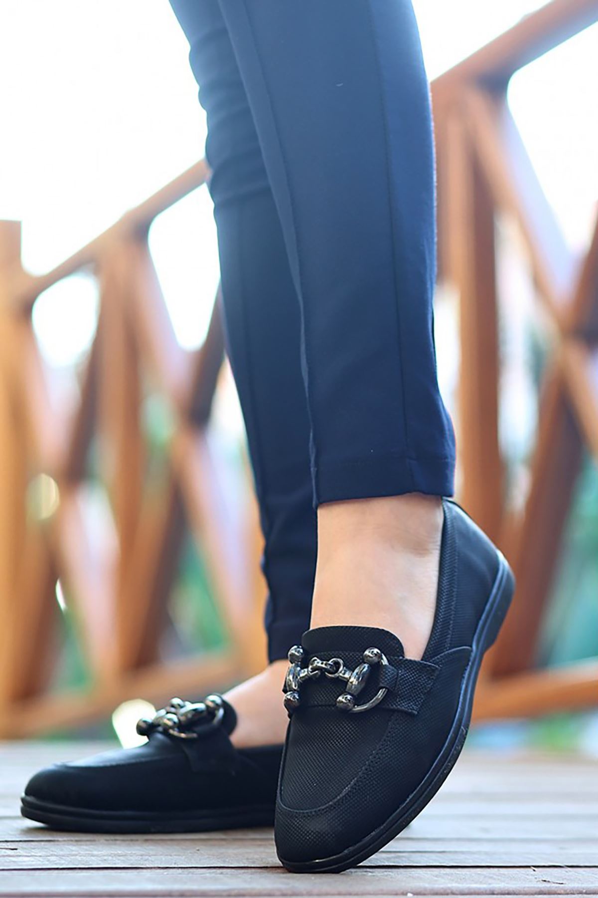 Mida Shoes ERBCELİO Siyah Deri Kadın Babet Ayakkabı