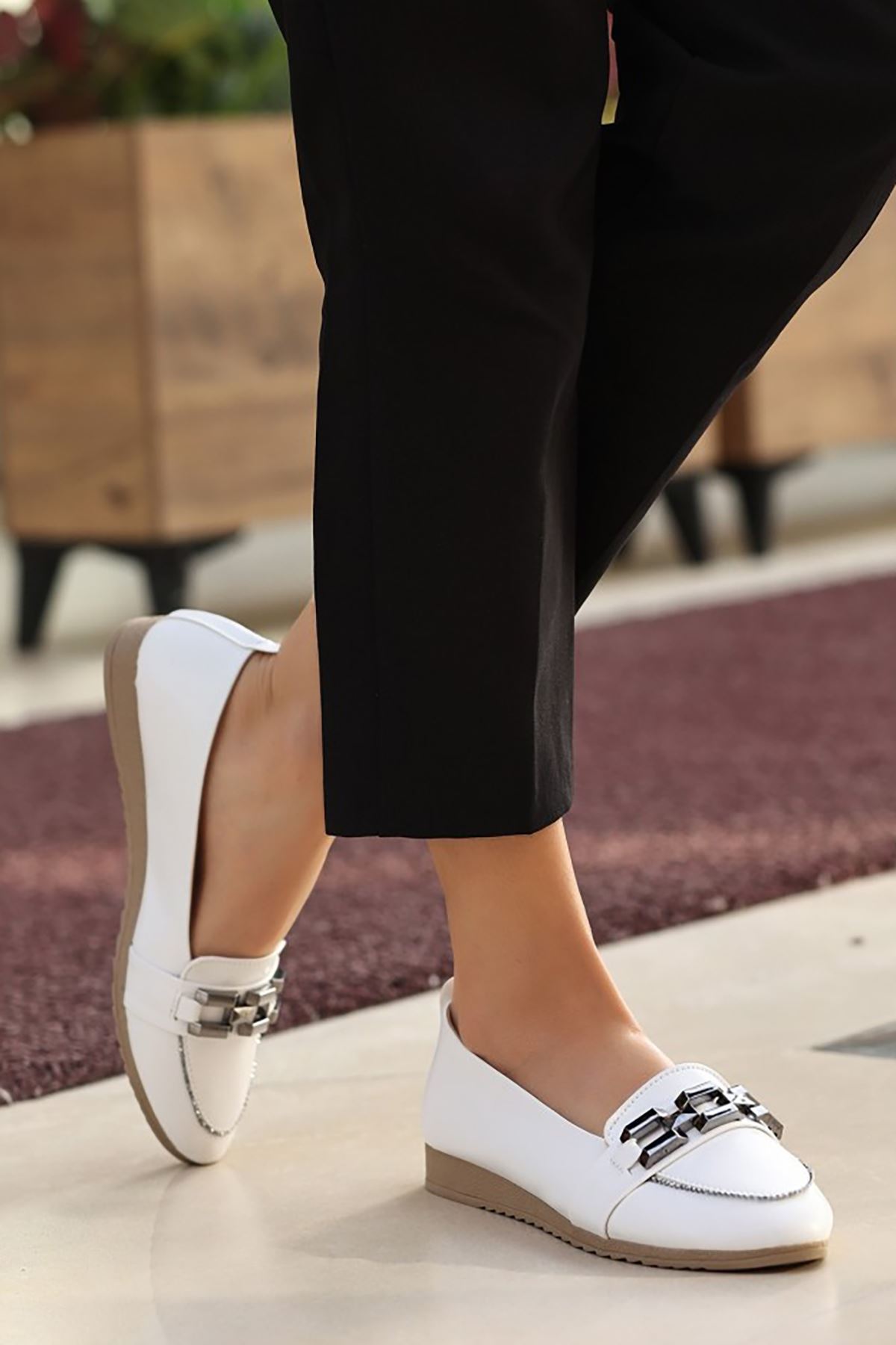 Mida Shoes ERBDOİS Beyaz Deri Kadın Babet