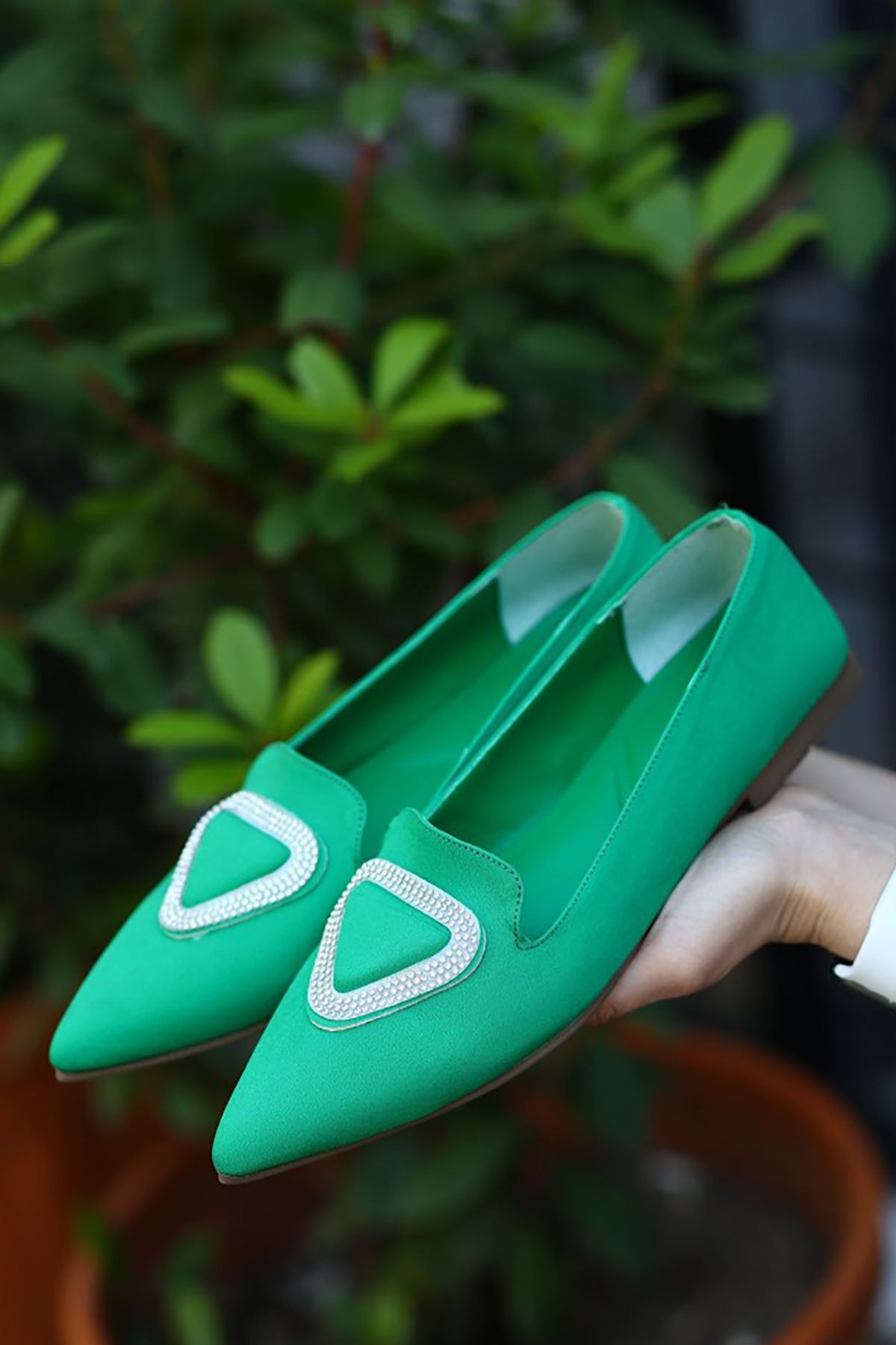 Mida Shoes ERBGilba Yeşil Saten Kadın Babet