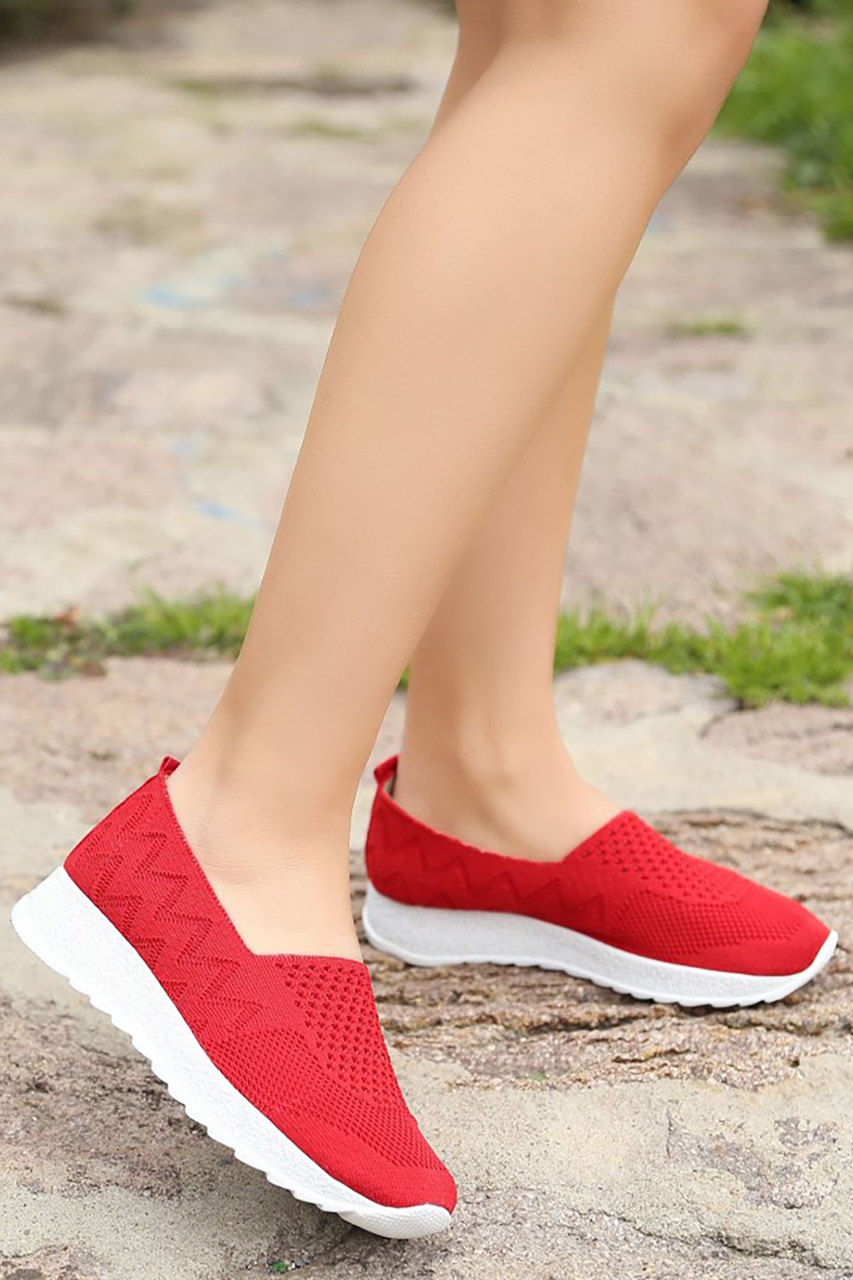 Mida Shoes ERBToly Kırmızı Triko Kadın Babet