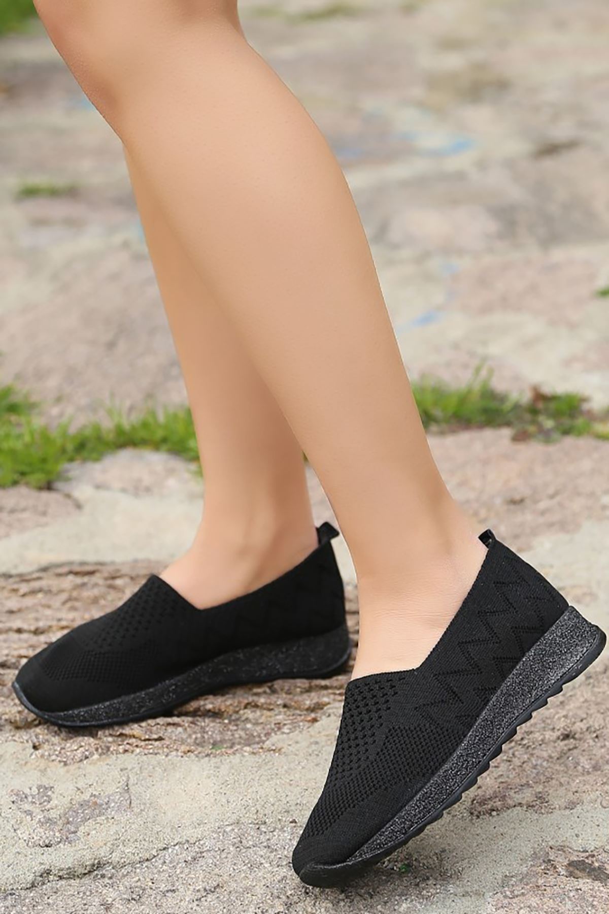 Mida Shoes ERBToly Siyah Triko Kadın Babet