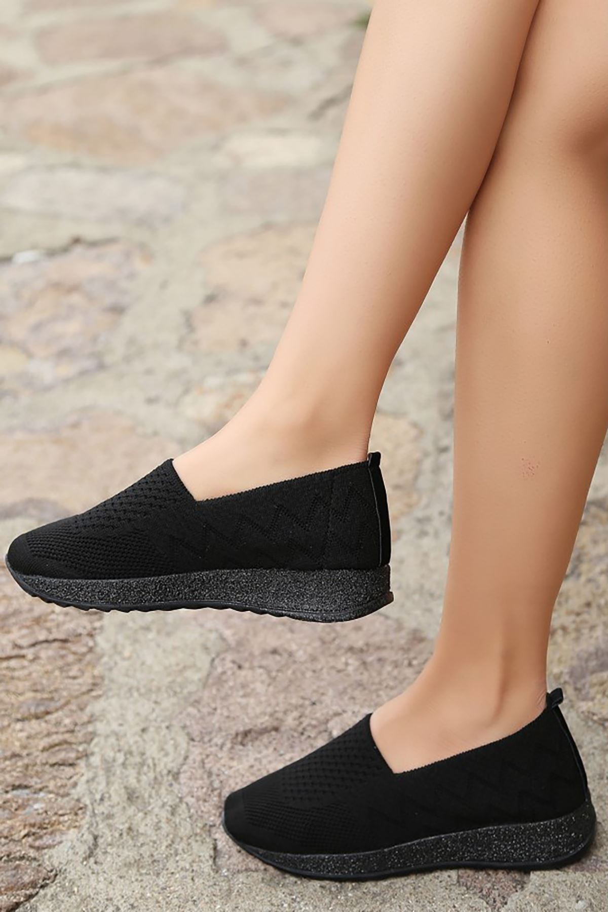 Mida Shoes ERBToly Siyah Triko Kadın Babet