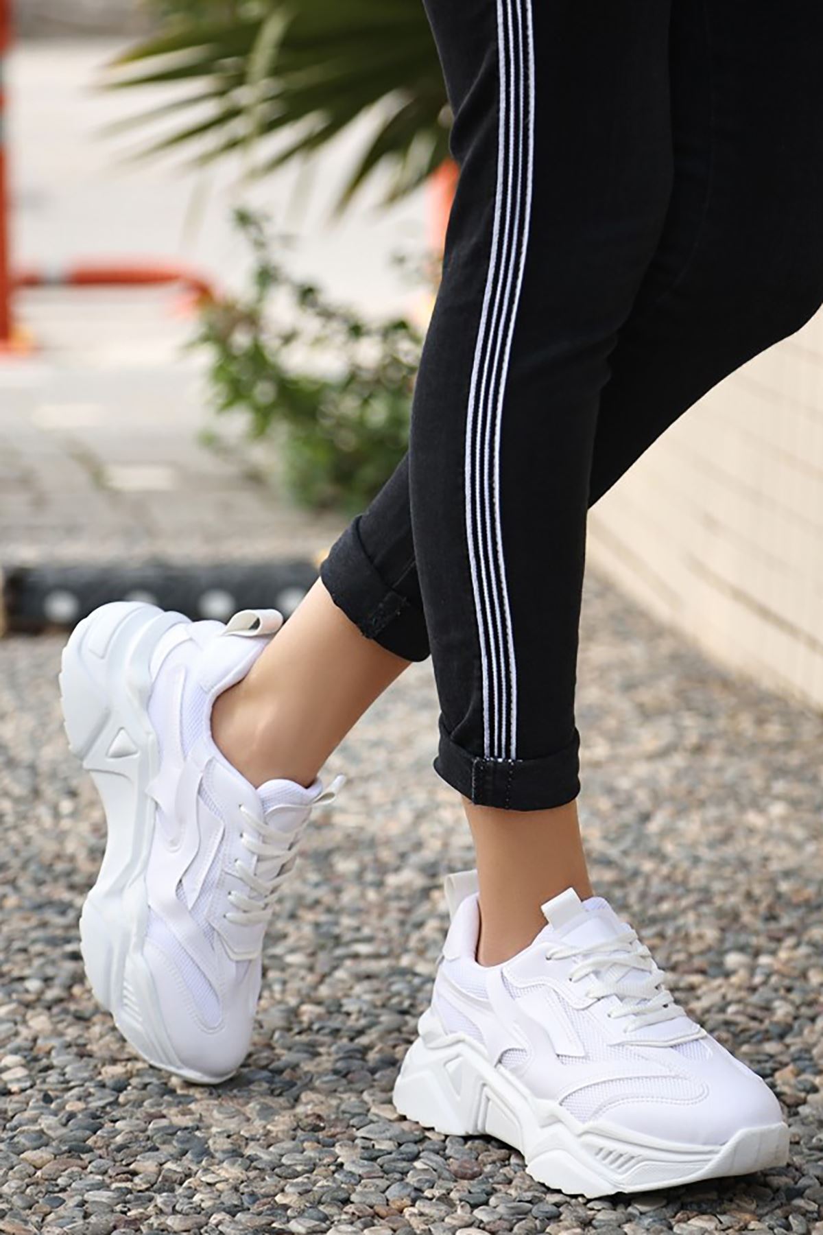 Mida Shoes ERBDica Beyaz Deri Bağıcıklı Kadın Spor Ayakkabı