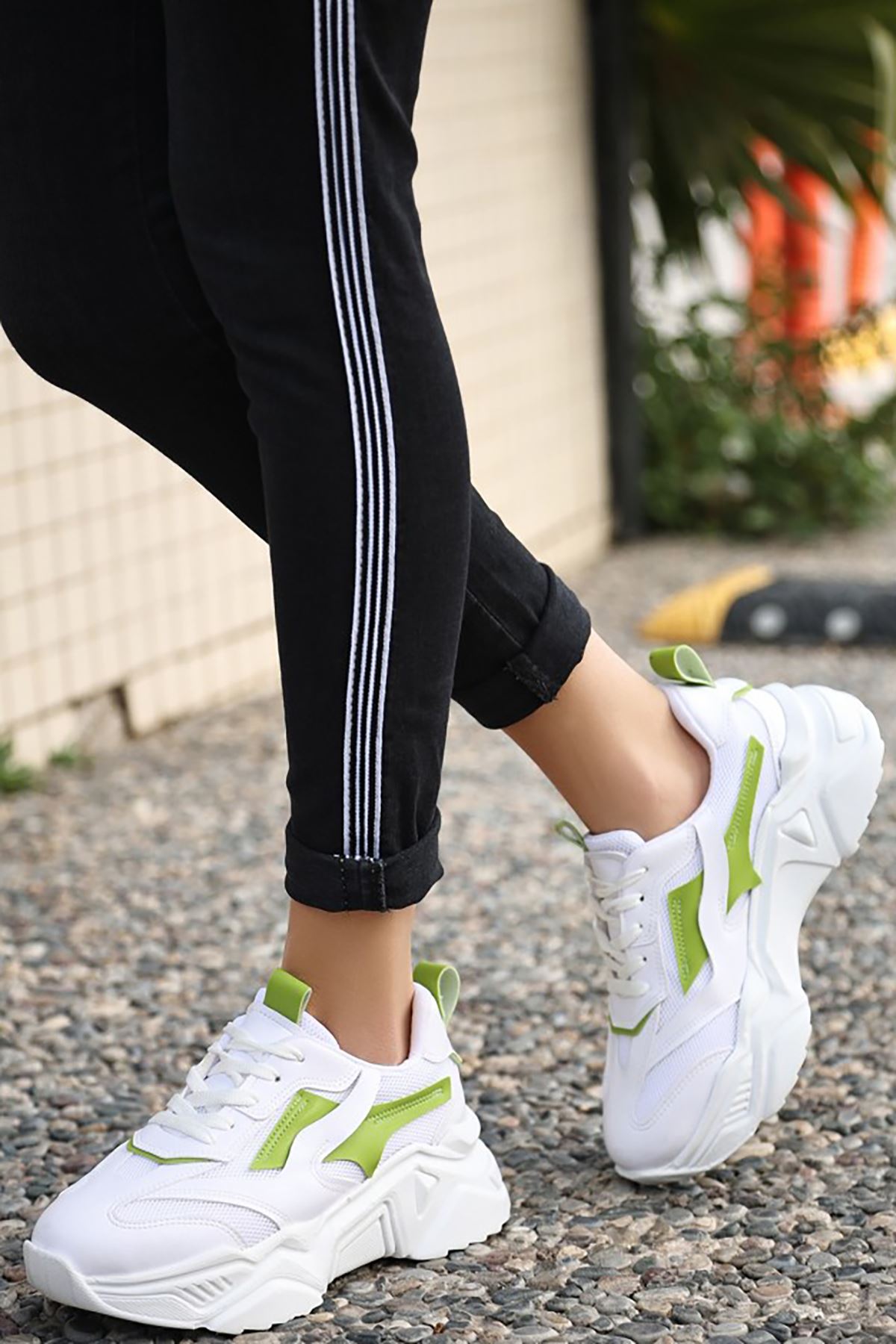Mida Shoes ERBDica Beyaz Yeşil Deri Bağıcıklı Kadın Spor Ayakkabı