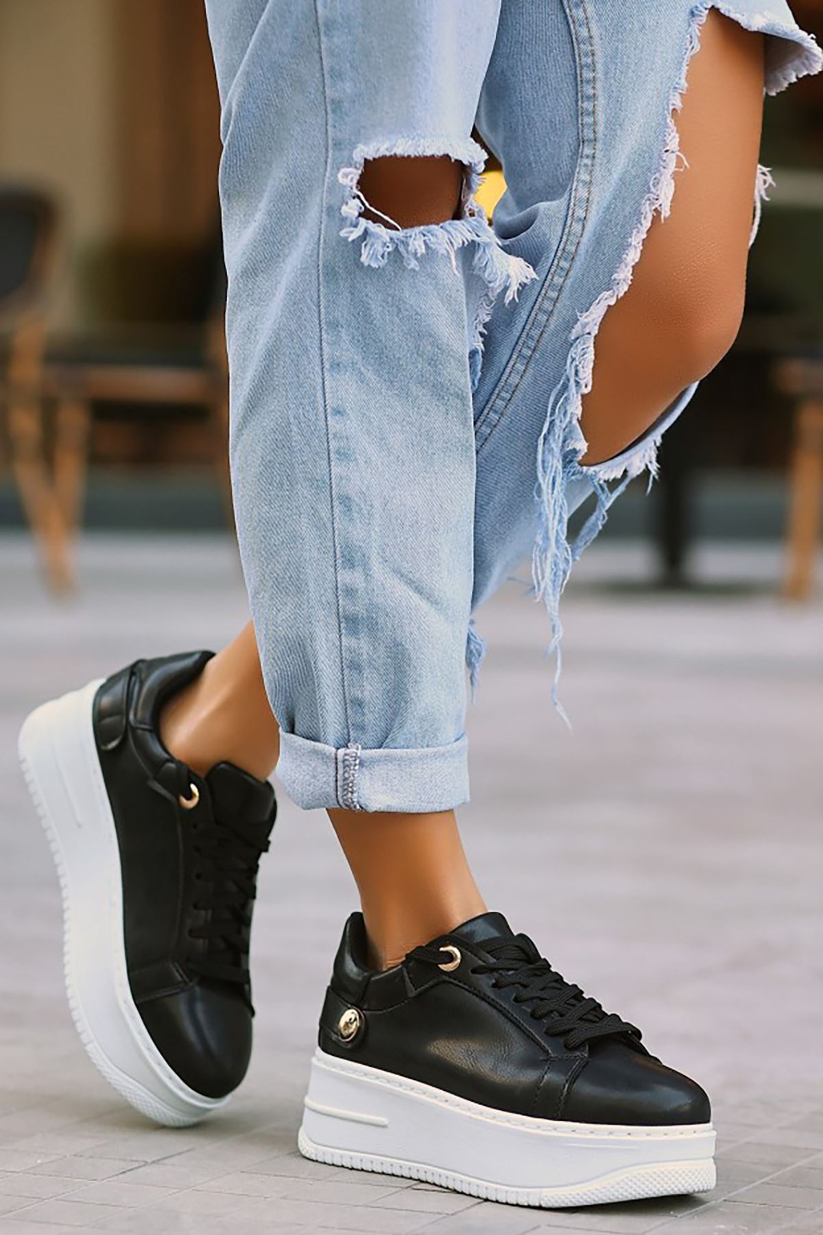 Mida Shoes ERBDonx Siyah Bağıcıklı Kadın Spor Ayakkabı