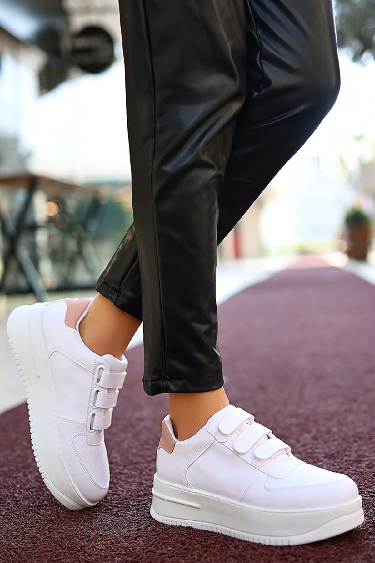 Mida Shoes ERBPagin Beyaz Pudra Cırt Cırtlı Kadın Spor Ayakkabı