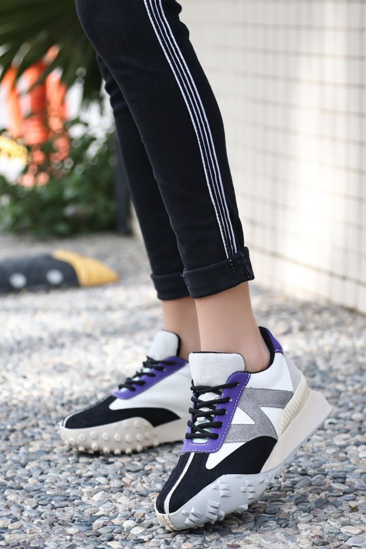 Mida Shoes ERSali Siyah Morl Süet Bağıcıklı Kadın Spor Ayakkabı