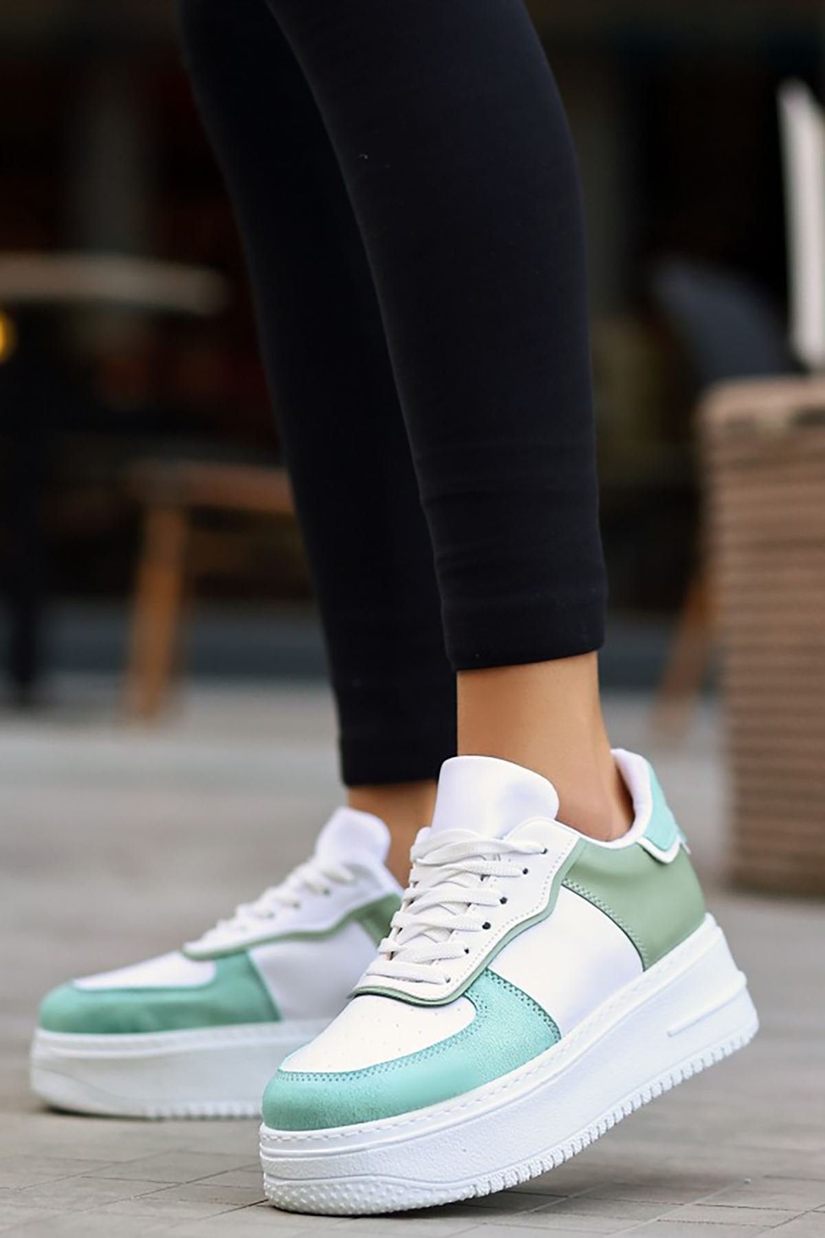 Mida Shoes ERBWONDİ Beyaz Yeşil Bağcıklı Kadın Spor Ayakkabı