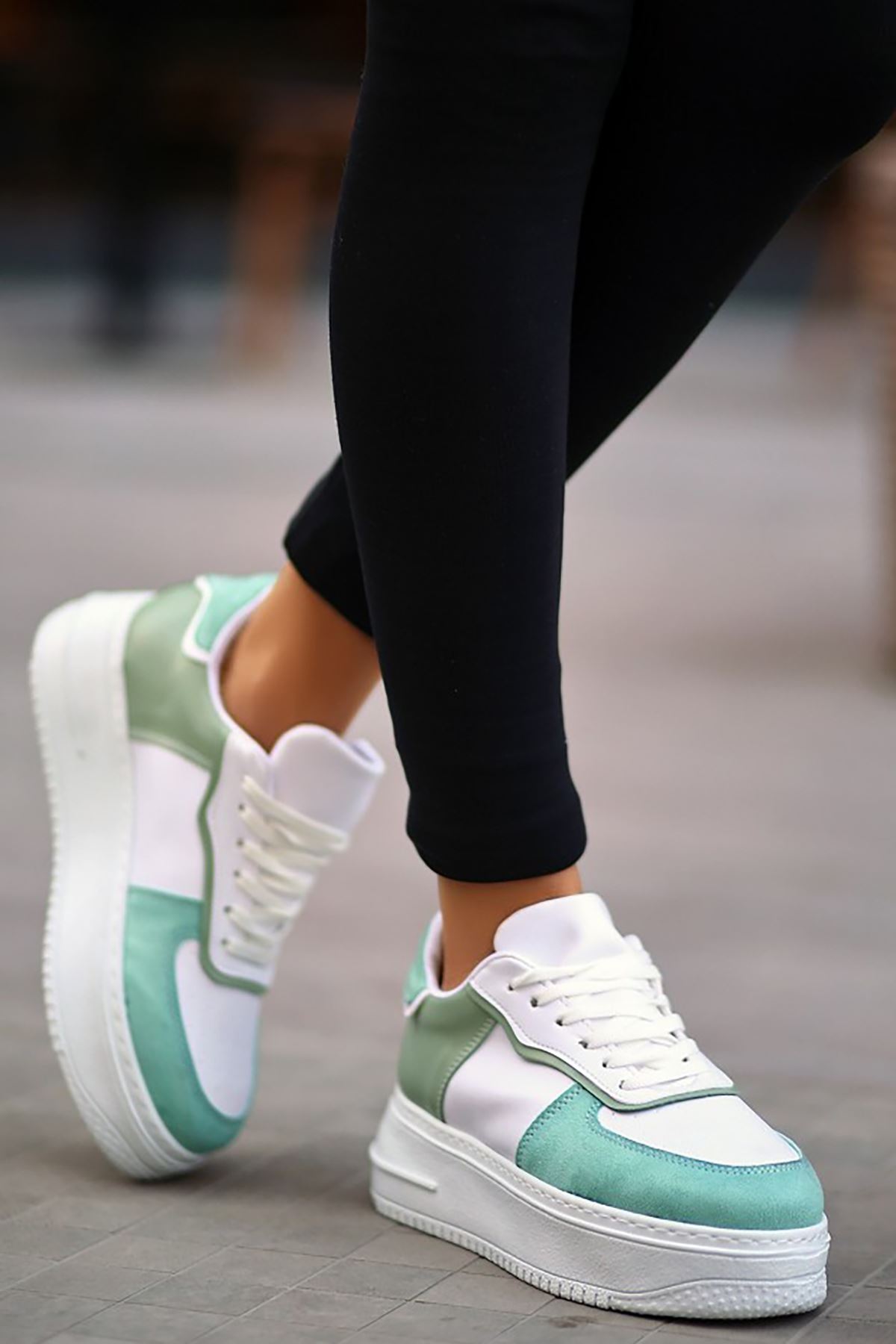 Mida Shoes ERBWONDİ Beyaz Yeşil Bağcıklı Kadın Spor Ayakkabı