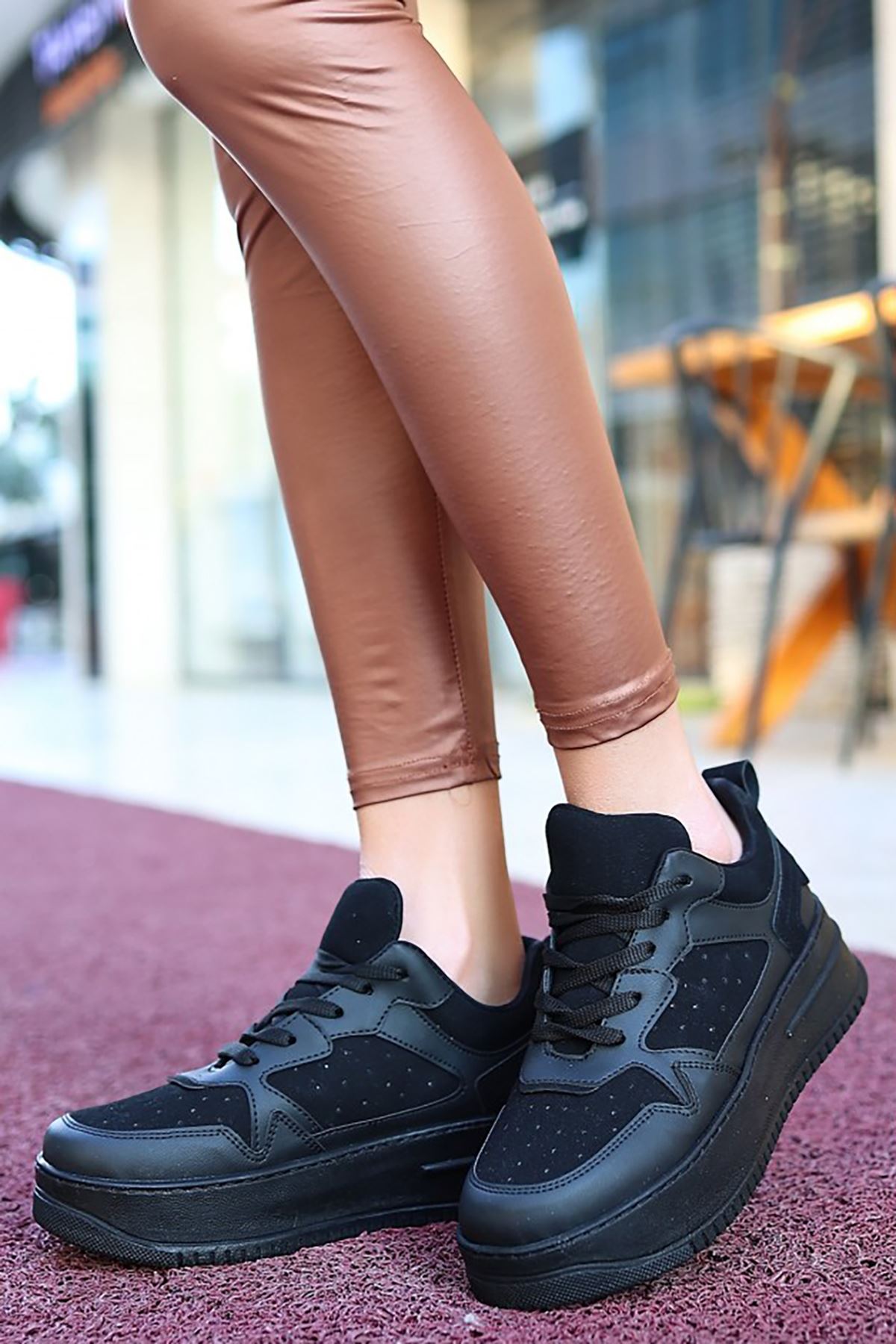 Mida Shoes ERBNAXİ Siyah Deri Bağcıklı Kadın Spor Ayakkabı