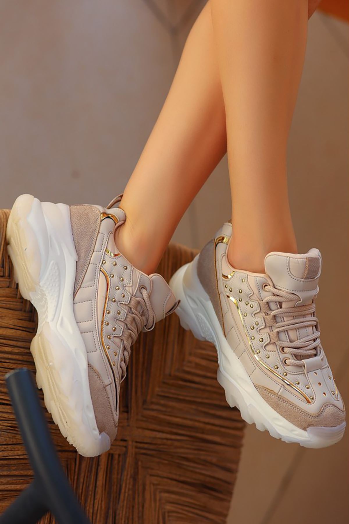 Mida Shoes ERBJİLA Bej Süet Bağcıklı Kadın Spor Ayakkabı