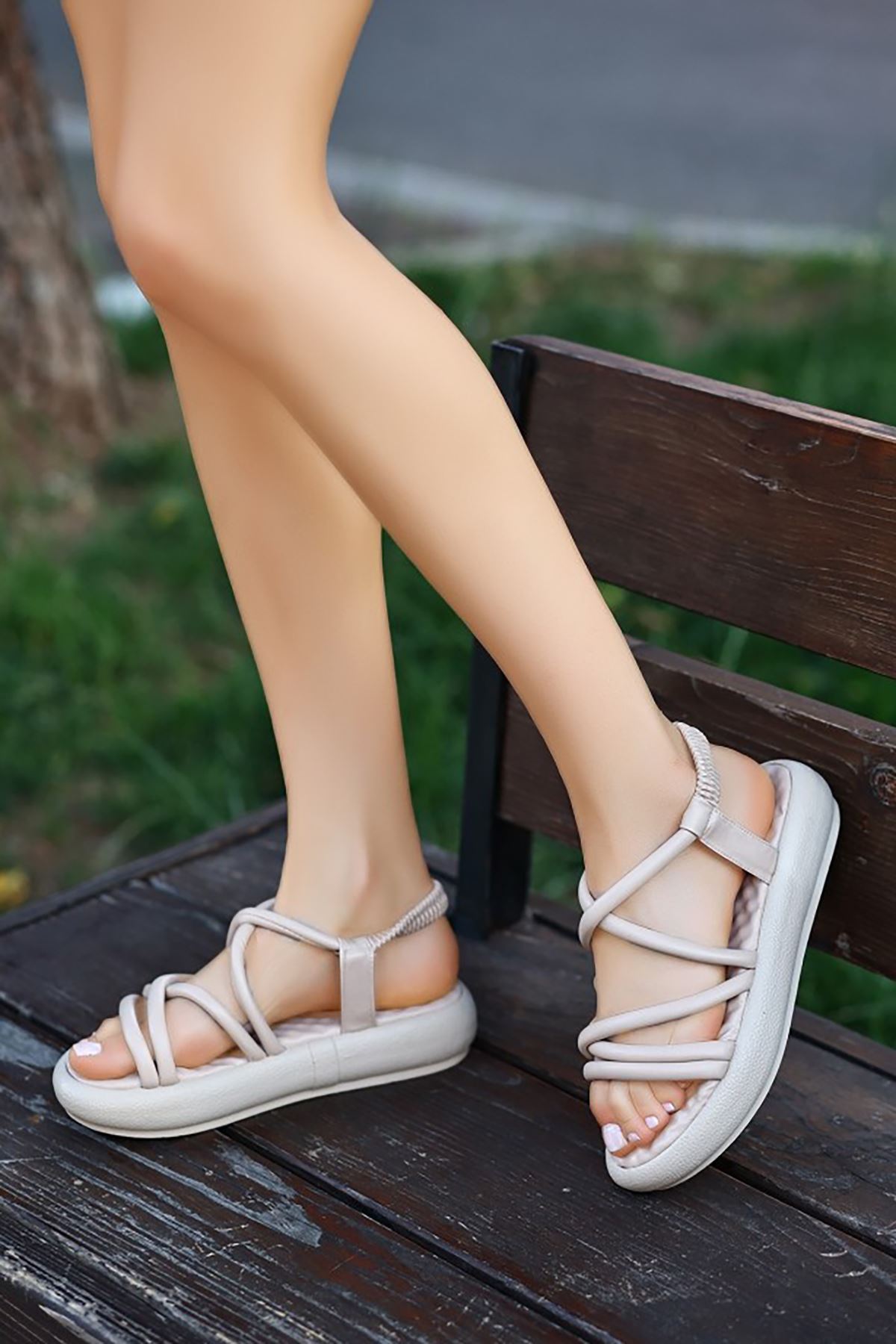 Mida Shoes ERBArfi Nude Deri Lastikli Kadın Sandalet