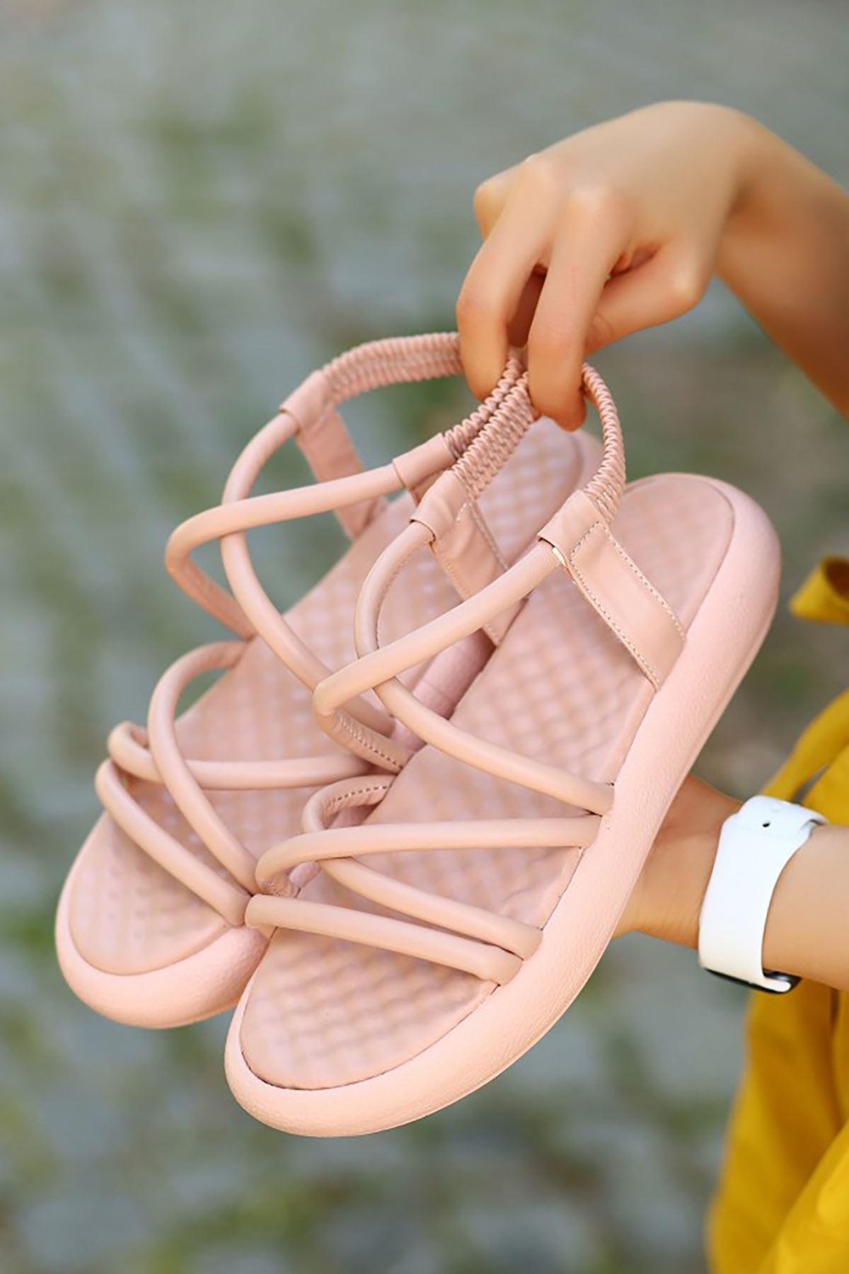 Mida Shoes ERBArfi Pudra Deri Lastikli Kadın Sandalet