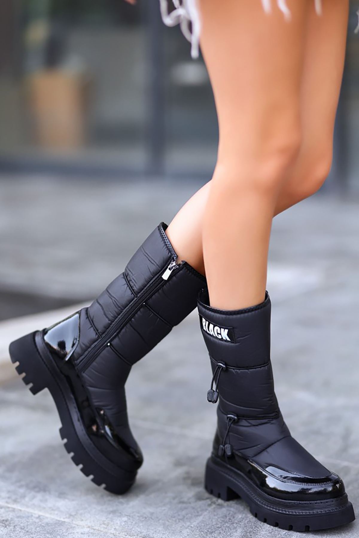 Mida Shoes ERBAshley Siyah Rugan Lastikli Kadın Bot