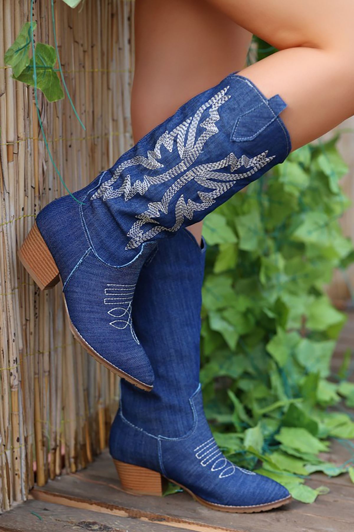 Mida Shoes Cayla Mavi Deri Topuklu Kadın Çizme