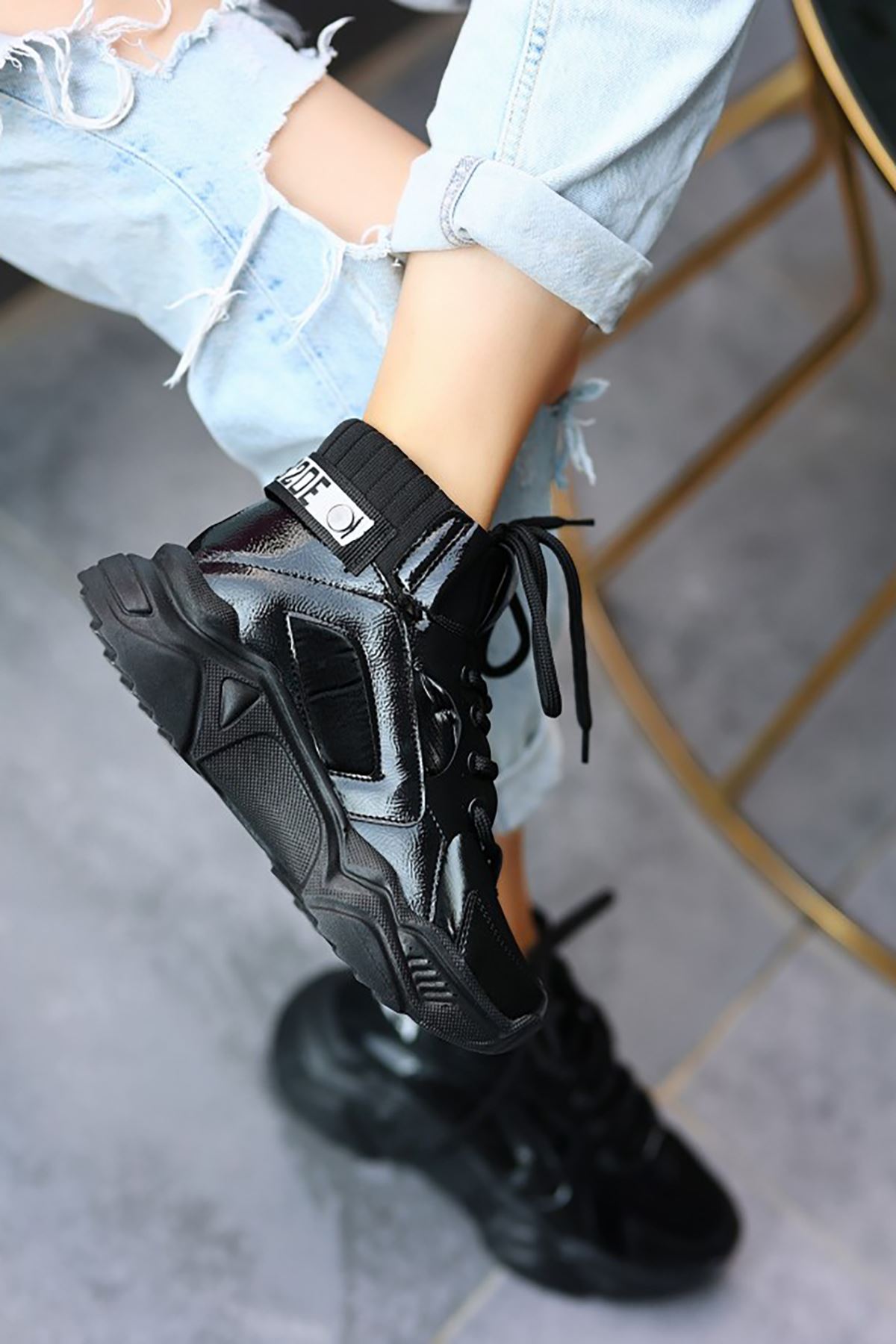 Mİda Shoes Nolli Siyah Deri Spor Kadın Bot