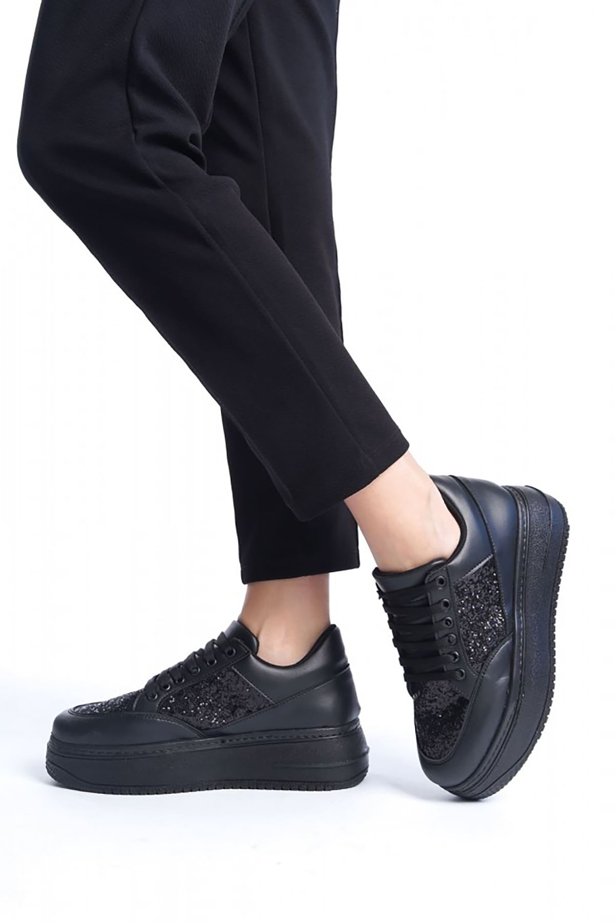 Mida Shoes RDSDella Siyah Deri Ta l Ba c kl Ortopedik Taban Kad n Spor Ayakkab